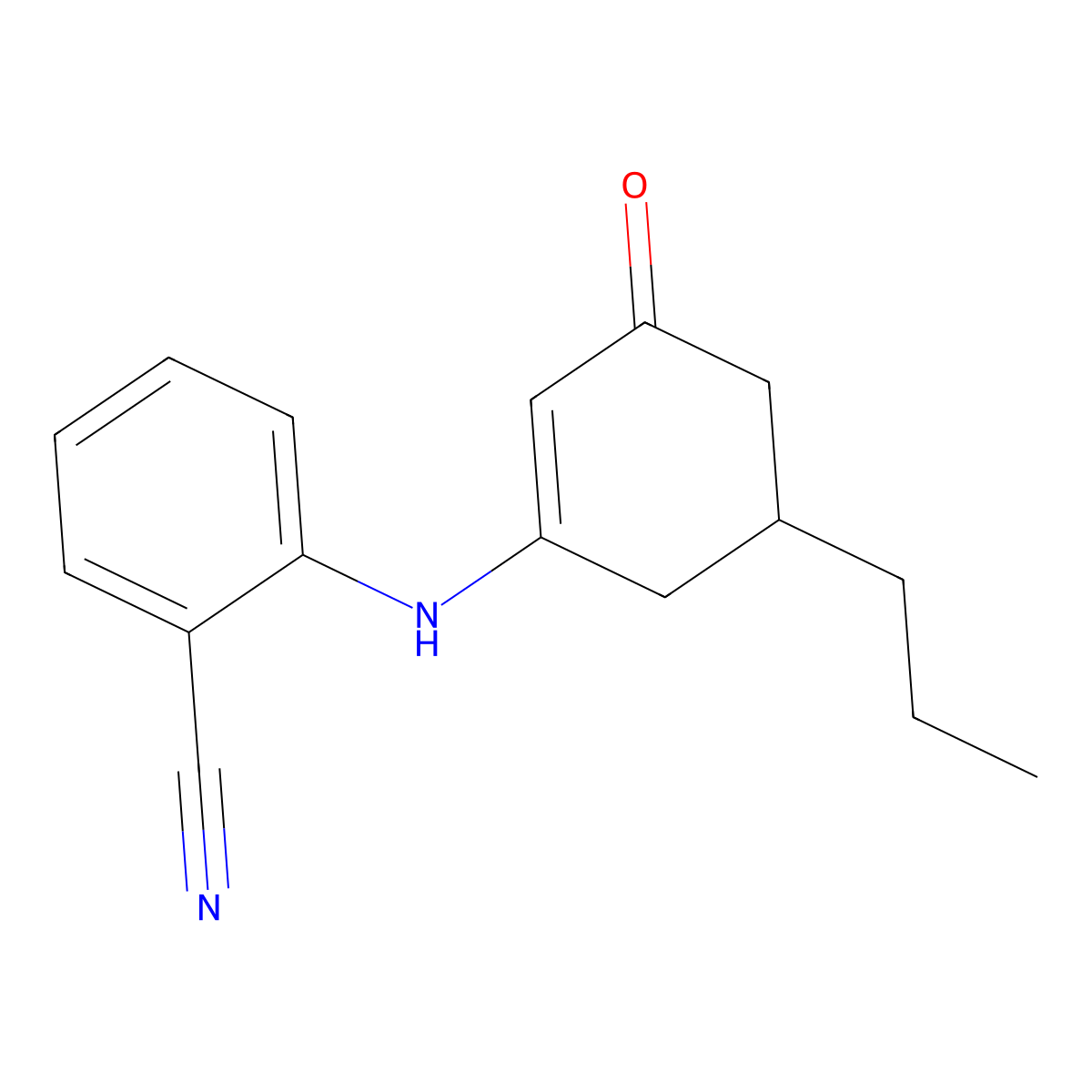 2-((3-Oxo-5-propylcyclohex-1-enyl)amino)benzenecarbonitrile molecular structure, CAS 1022331-94-7