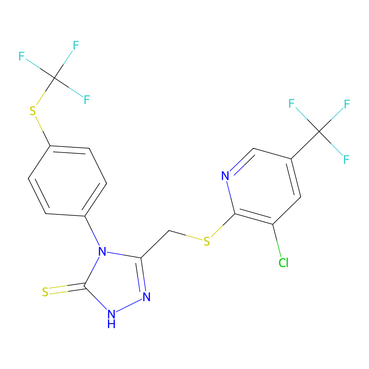 3-[[3-chloro-5-(trifluoromethyl)pyridin-2-yl]sulfanylmethyl]-4-[4-(trifluoromethylsulfanyl)phenyl]-1H-1,2,4-triazole-5-thione molecular structure, CAS 1022352-89-1