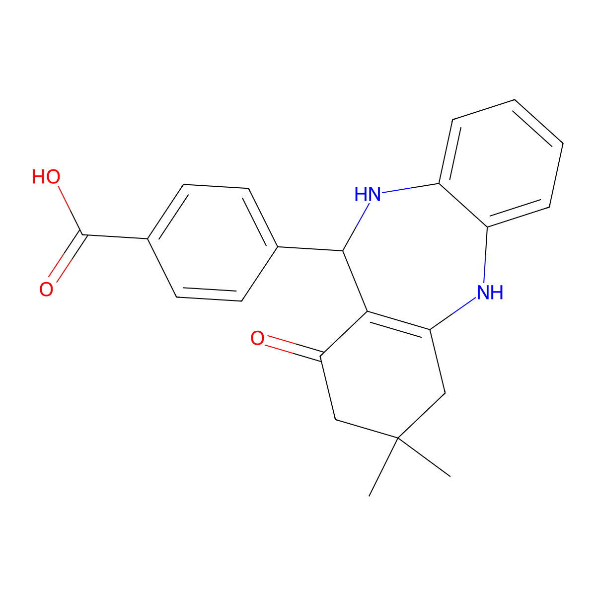 4-(9,9-dimethyl-7-oxo-6,8,10,11-tetrahydro-5H-benzo[b][1,4]benzodiazepin-6-yl)benzoic acid molecular structure, CAS 1022356-50-8