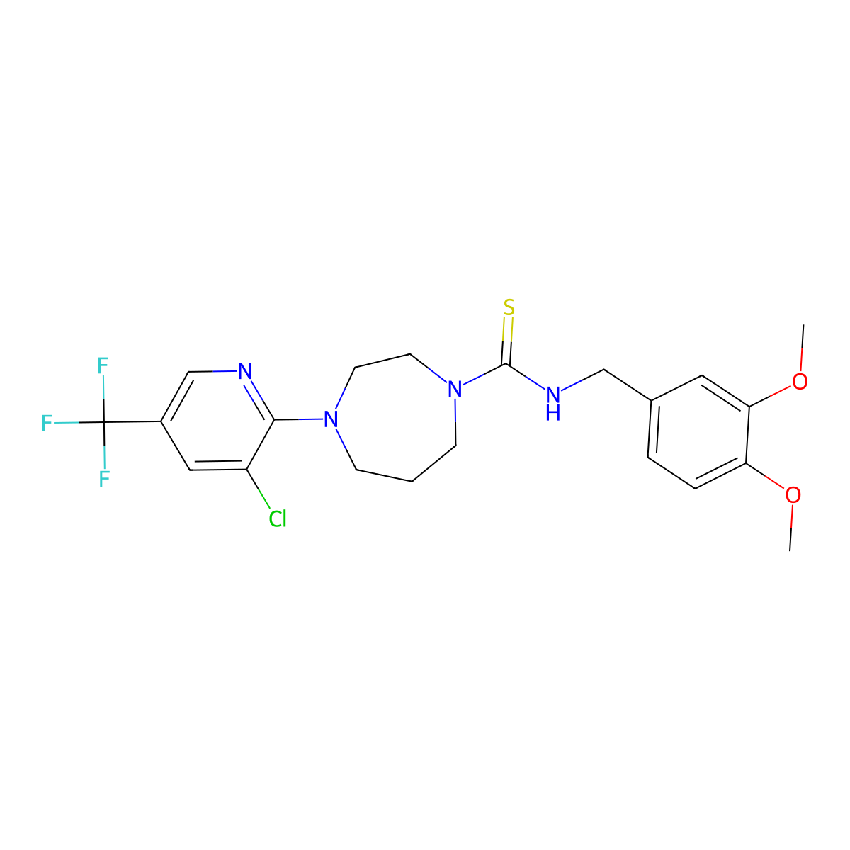 4-[3-chloro-5-(trifluoromethyl)pyridin-2-yl]-N-[(3,4-dimethoxyphenyl)methyl]-1,4-diazepane-1-carbothioamide molecular structure, CAS 1022362-61-3