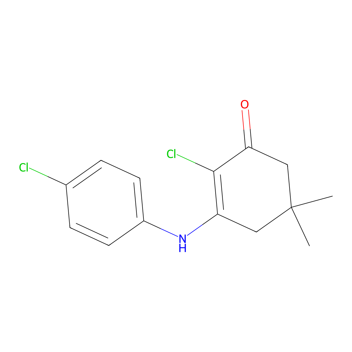 2-Chloro-3-[(4-chlorophenyl)amino]-5,5-dimethylcyclohex-2-en-1-one molecular structure, CAS 1022394-33-7