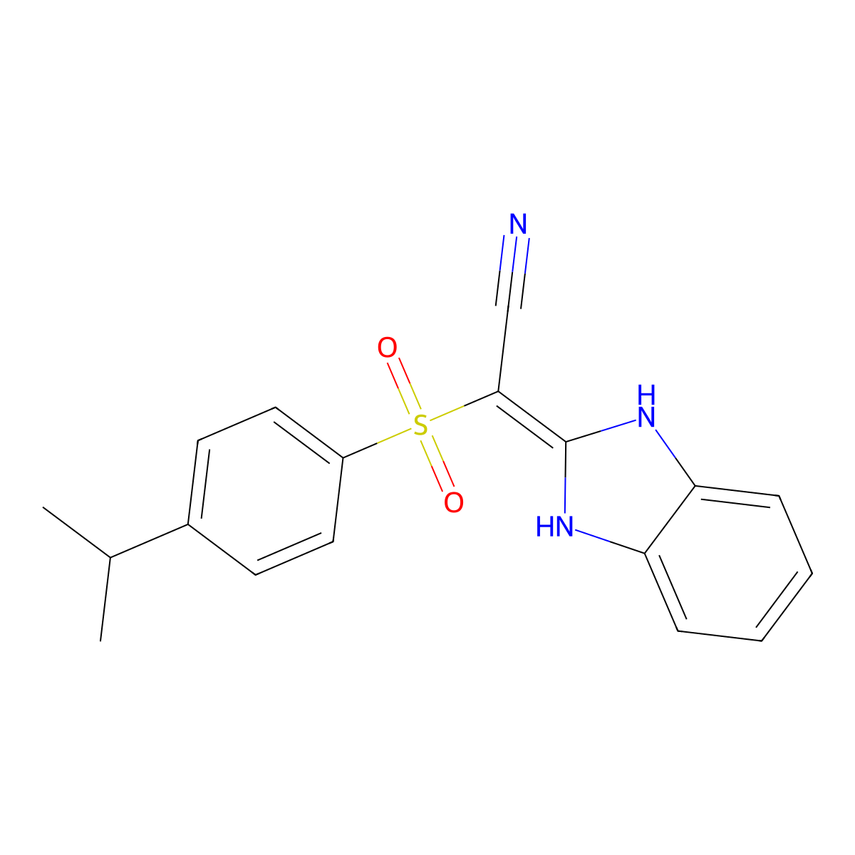 2-(1,3-Dihydrobenzimidazol-2-ylidene)-2-(4-propan-2-ylphenyl)sulfonylacetonitrile molecular structure, CAS 1022395-48-7