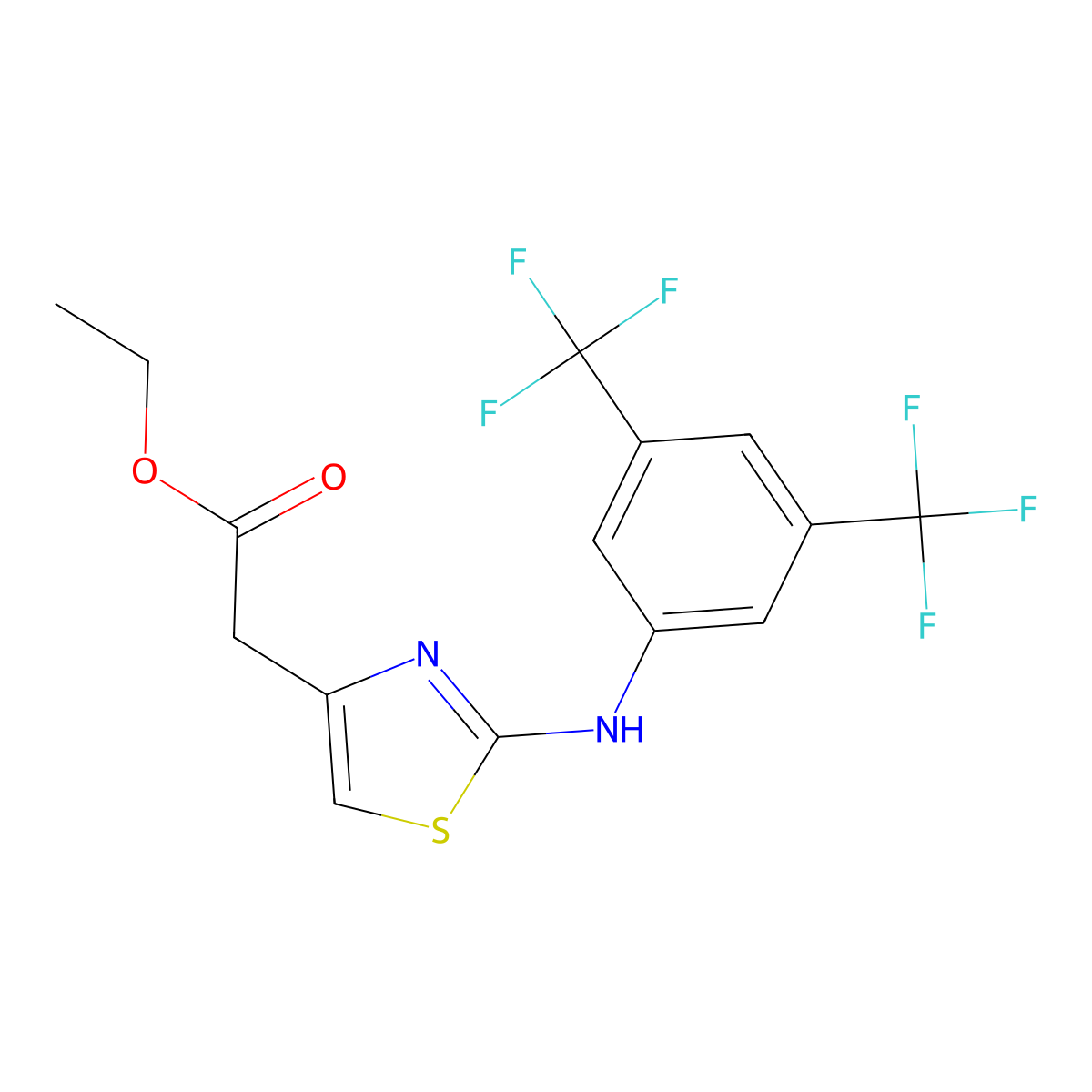 Ethyl 2-(4-((3,5-bis(trifluoromethyl)phenyl)amino)-3,5-thiazolyl)acetate molecular structure, CAS 1022395-69-2
