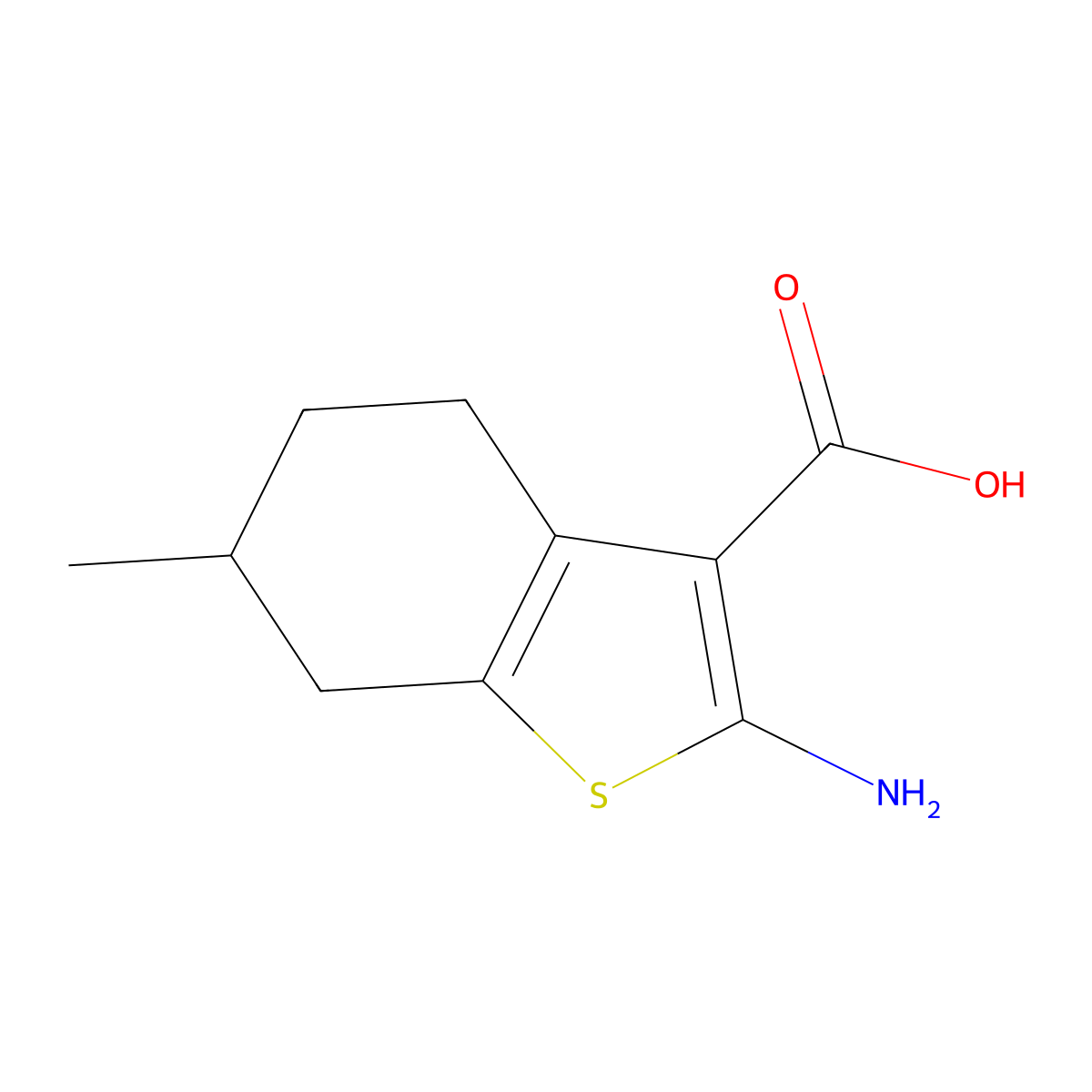2-Amino-6-methyl-4,5,6,7-tetrahydro-1-benzothiophene-3-carboxylic acid molecular structure, CAS 1022396-45-7