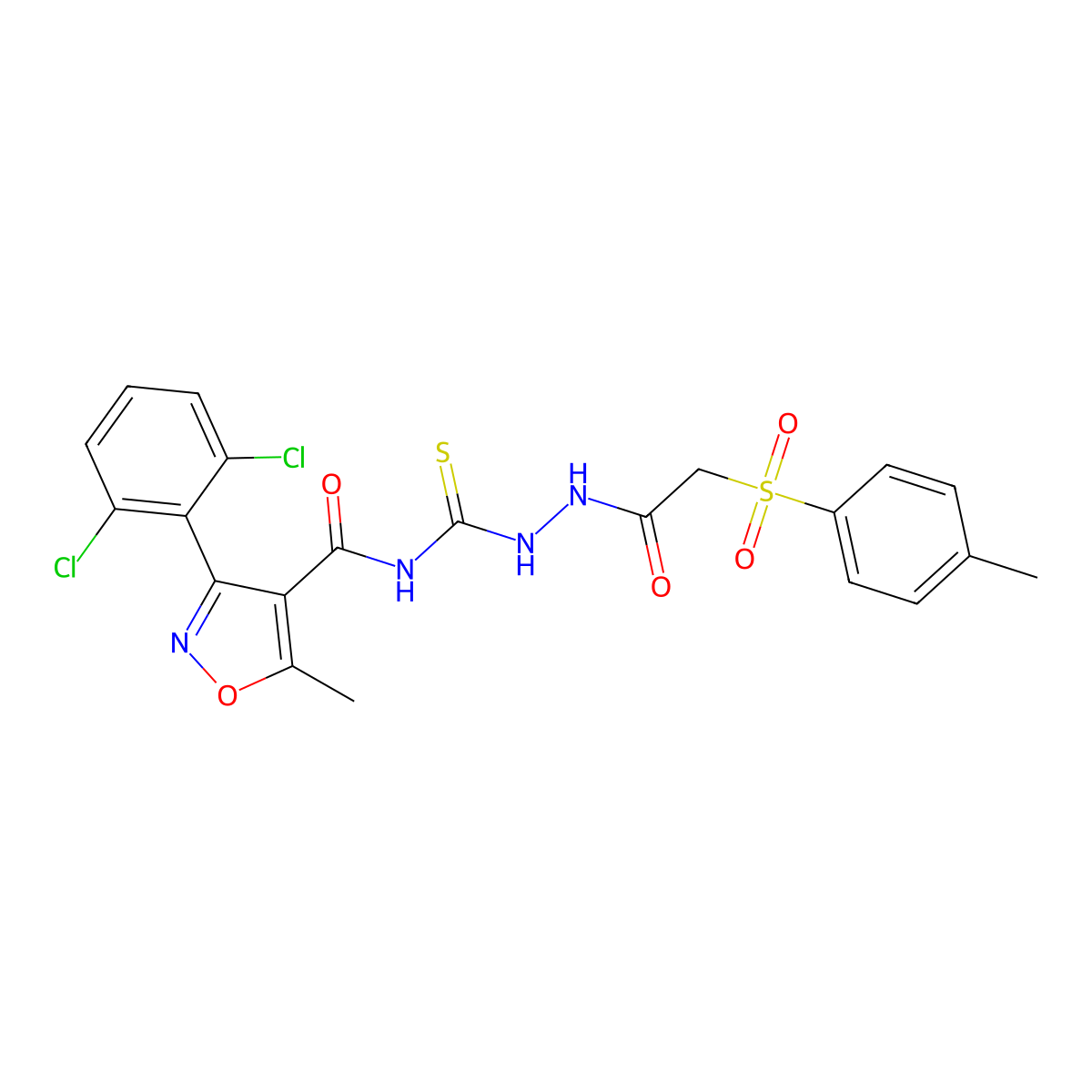 3-(2,6-dichlorophenyl)-5-methyl-N-[[[2-(4-methylphenyl)sulfonylacetyl]amino]carbamothioyl]-1,2-oxazole-4-carboxamide molecular structure, CAS 1022403-91-3
