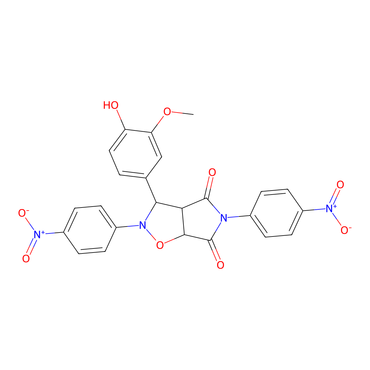 3-(4-hydroxy-3-methoxyphenyl)-2,5-bis(4-nitrophenyl)dihydro-2H-pyrrolo[3,4-d][1,2]oxazole-4,6(3H,5H)-dione molecular structure, CAS 1022405-04-4