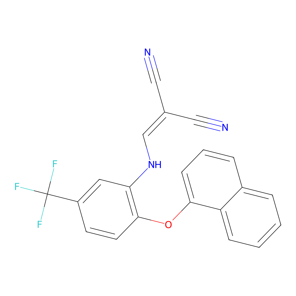 (((2-Naphthyloxy-5-(trifluoromethyl)phenyl)amino)methylene)methane-1,1-dicarbonitrile molecular structure, CAS 1022405-50-0