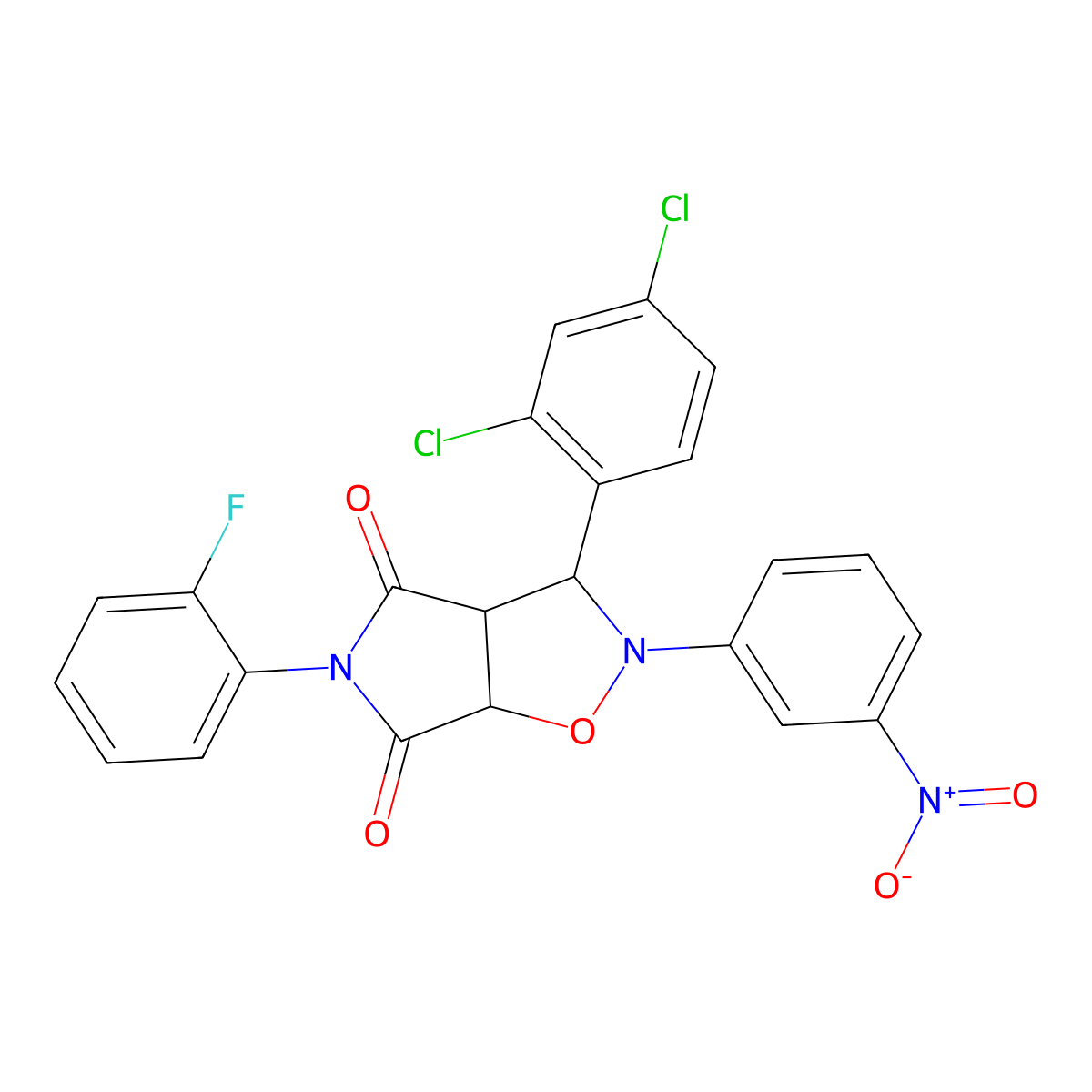3-(2,4-dichlorophenyl)-5-(2-fluorophenyl)-2-(3-nitrophenyl)dihydro-2H-pyrrolo[3,4-d][1,2]oxazole-4,6(3H,5H)-dione molecular structure, CAS 1022409-31-9