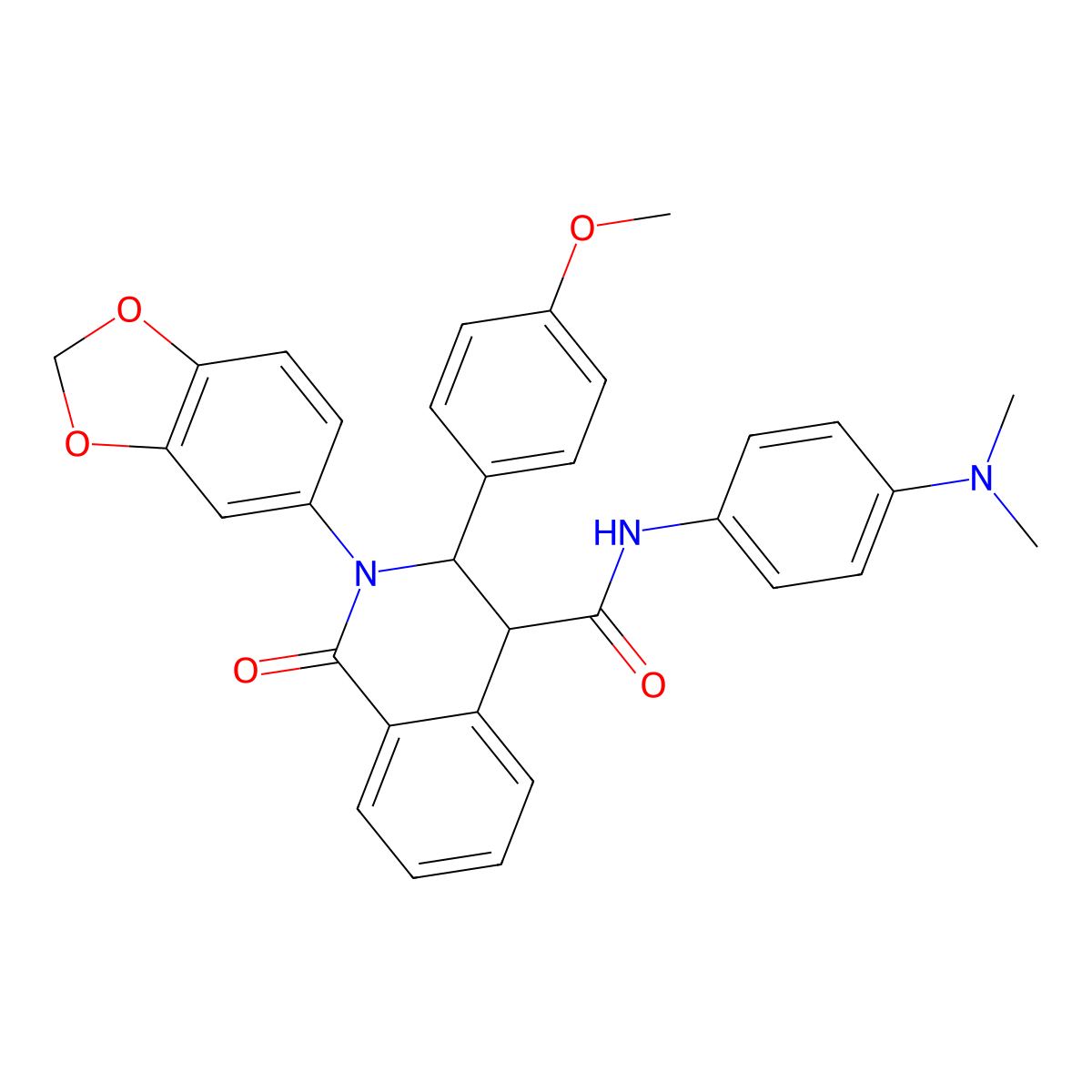 (2-benzo[d]1,3-dioxolen-5-yl-3-(4-methoxyphenyl)-1-oxo(4-2,3,4-trihydroisoquinolyl))-N-(4-(dimethylamino)phenyl)formamide molecular structure, CAS 1022413-55-3
