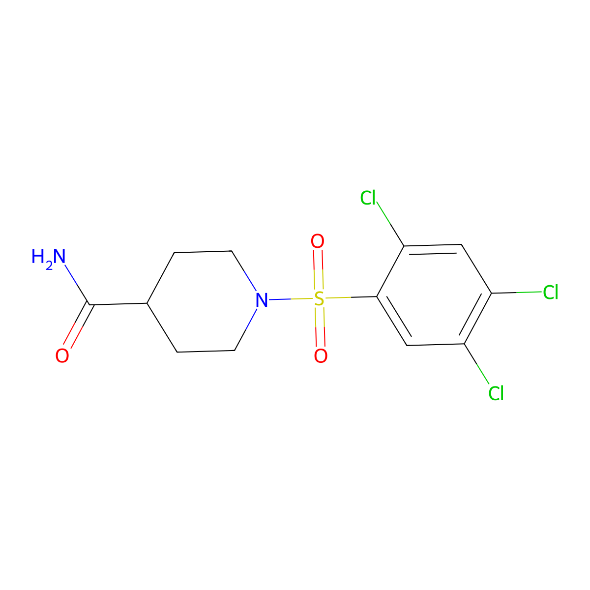 1-(2,4,5-Trichlorobenzenesulfonyl)piperidine-4-carboxamide molecular structure, CAS 1022425-58-6