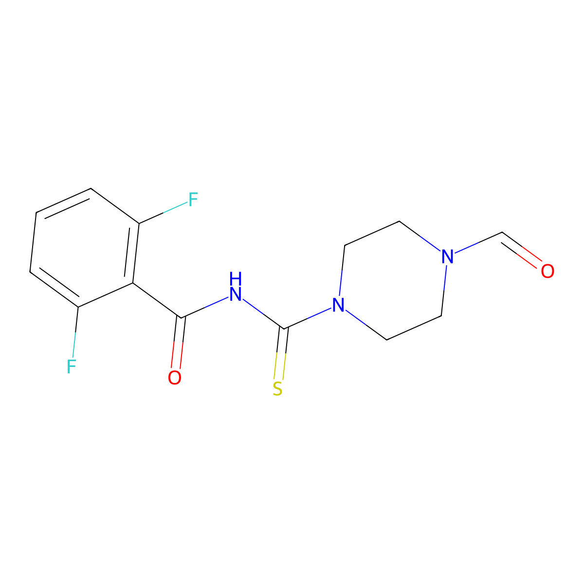 2,6-difluoro-N-(4-formylpiperazine-1-carbothioyl)benzamide molecular structure, CAS 1022442-72-3