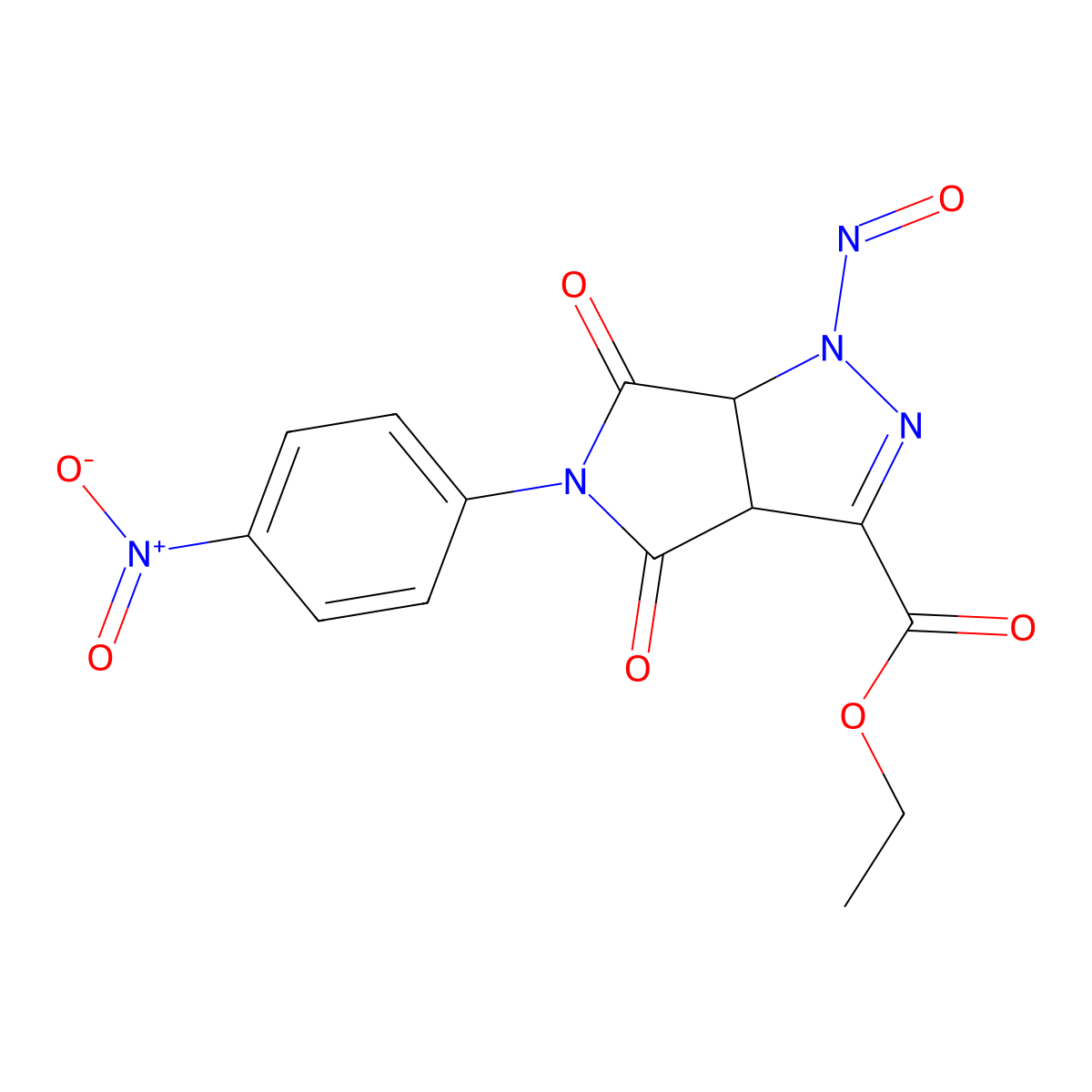 Ethyl 5-(4-nitrophenyl)-1-nitroso-4,6-dioxo-1,3a,4,5,6,6a-hexahydropyrrolo[3,4-c]pyrazole-3-carboxylate molecular structure, CAS 1022453-51-5