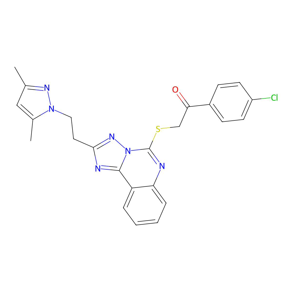 1-(4-Chlorophenyl)-2-[[2-[2-(3,5-dimethylpyrazol-1-yl)ethyl]-[1,2,4]triazolo[1,5-c]quinazolin-5-yl]sulfanyl]ethanone molecular structure, CAS 1022457-36-8