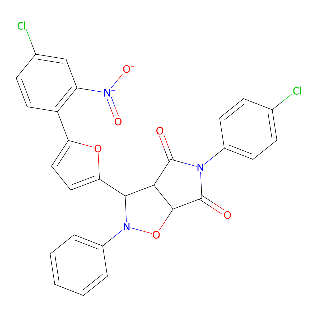3-[5-(4-chloro-2-nitrophenyl)furan-2-yl]-5-(4-chlorophenyl)-2-phenyldihydro-2H-pyrrolo[3,4-d][1,2]oxazole-4,6(3H,5H)-dione molecular structure, CAS 1022472-54-3