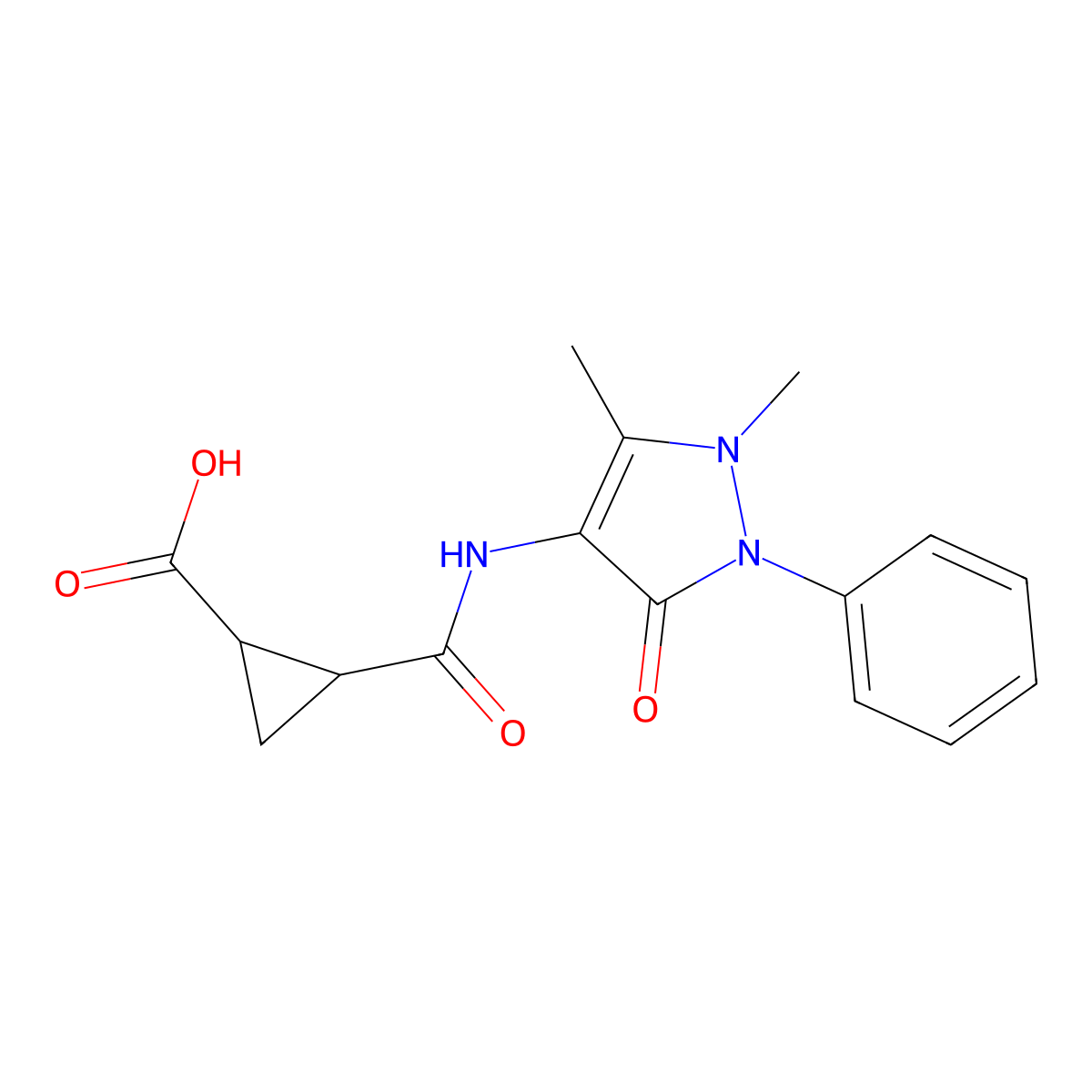 2-(N-(2,3-Dimethyl-5-oxo-1-phenyl-3-pyrazolin-4-YL)carbamoyl)cyclopropanecarboxylic acid molecular structure, CAS 1022478-80-3
