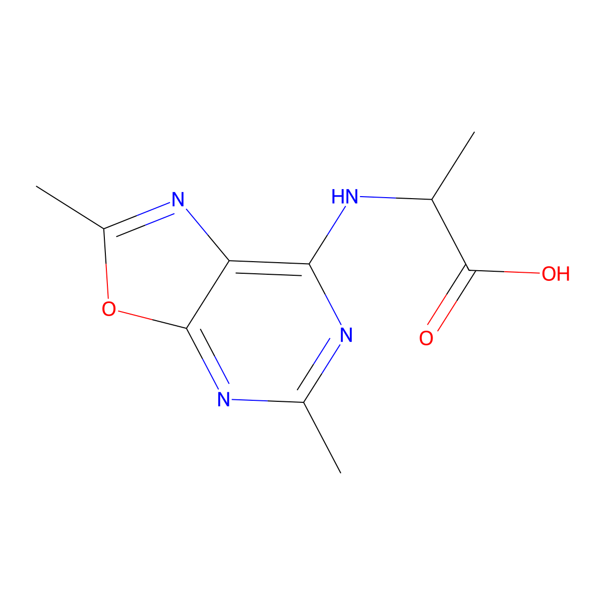 Alanine, N-(2,5-dimethyloxazolo(5,4-d)pyrimidin-7-yl)-, L- molecular structure, CAS 102248-96-4