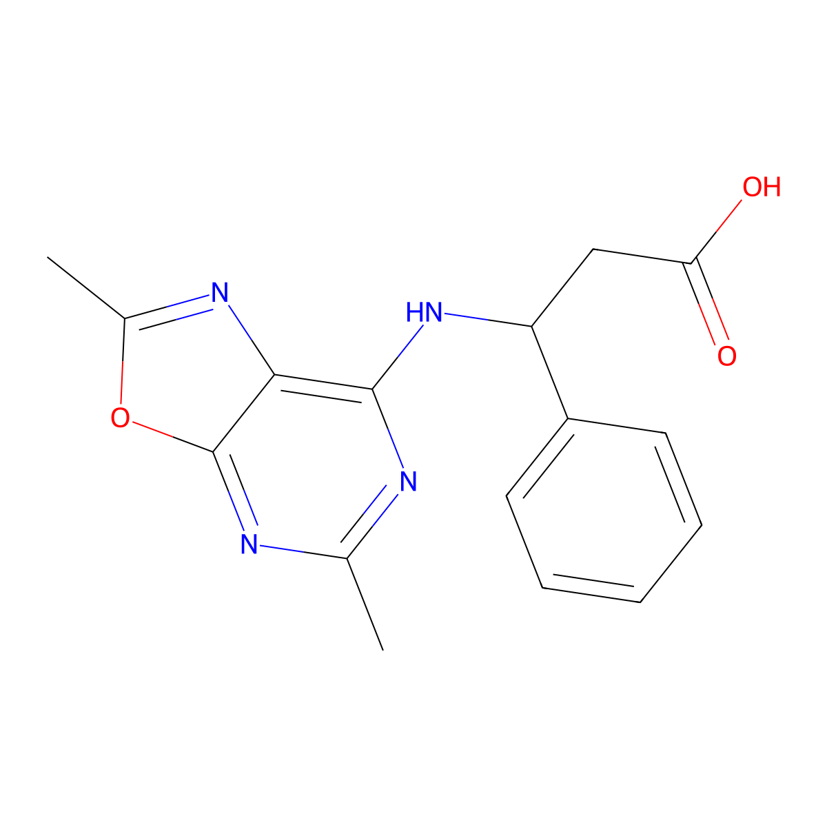 Benzenepropanoic acid, beta-((2,5-dimethyloxazolo(5,4-d)pyrimidin-7-yl)amino)- molecular structure, CAS 102248-99-7