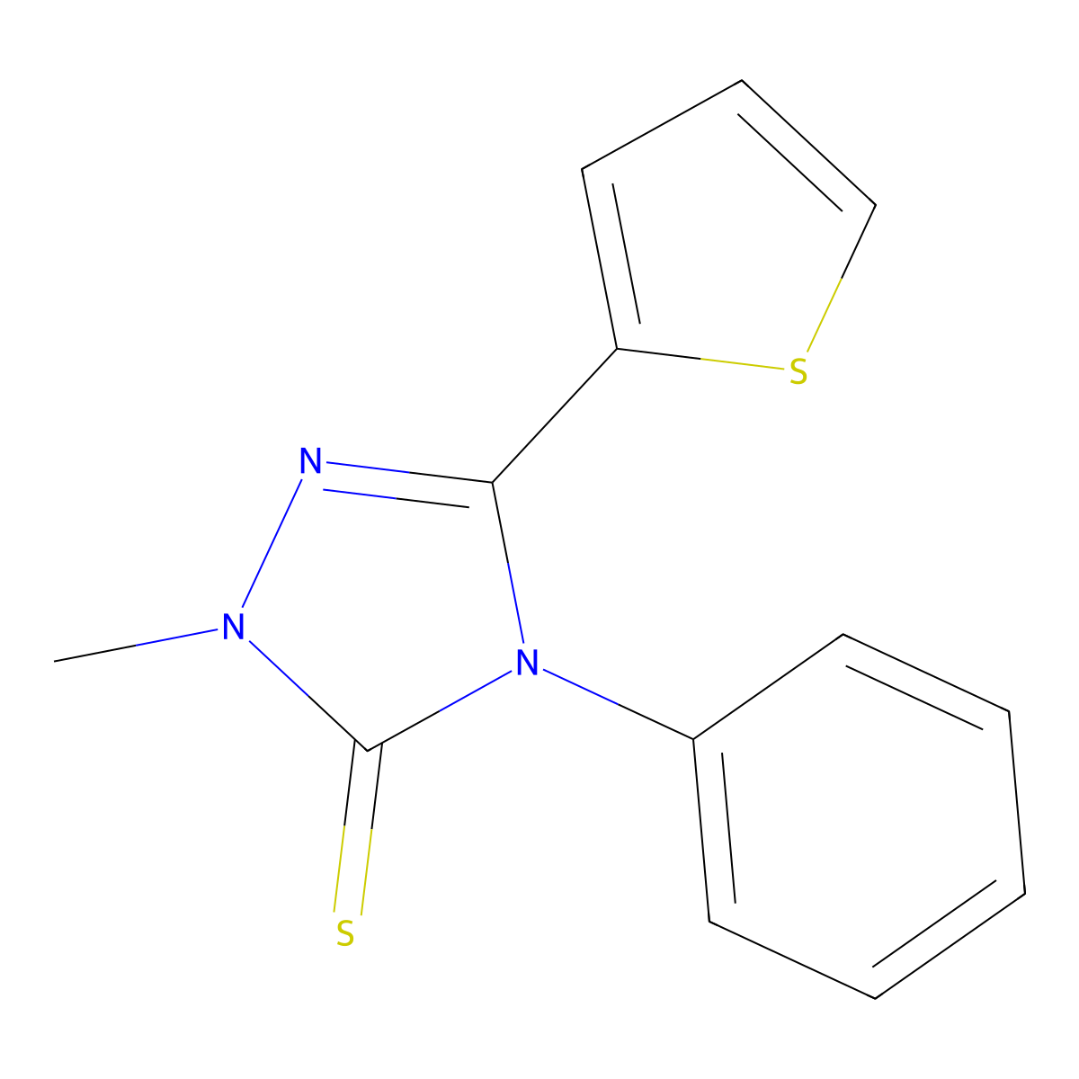 2-Methyl-4-phenyl-5-thiophen-2-yl-1,2,4-triazole-3-thione molecular structure, CAS 1022482-46-7