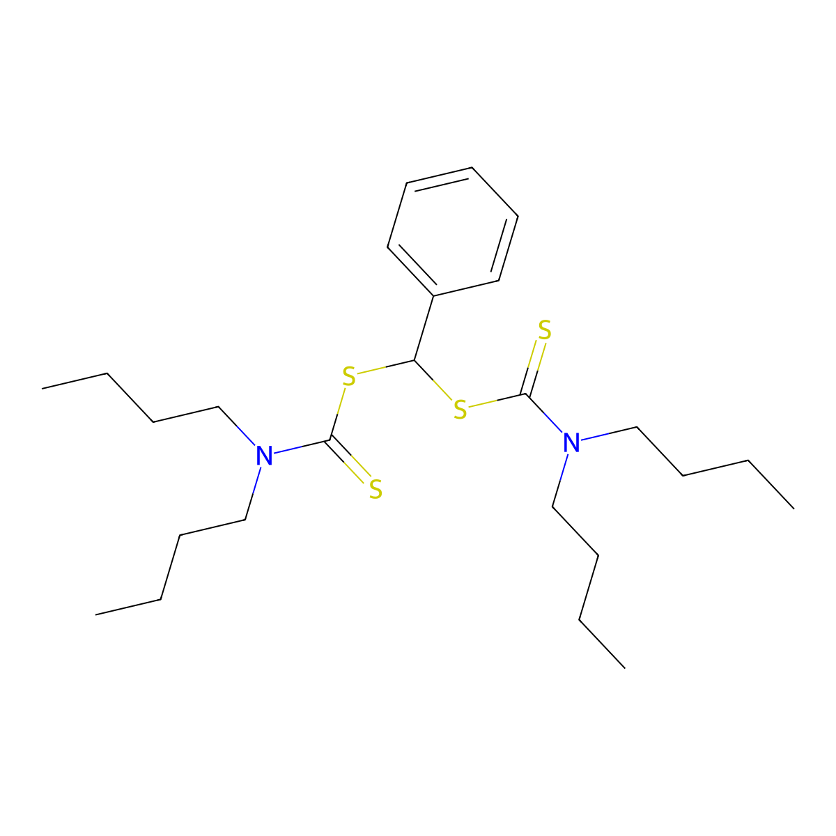 N,N-Dibutyl({[(dibutylcarbamothioyl)sulfanyl]-(phenyl)methyl}sulfanyl)carbothioamide molecular structure, CAS 10225-04-4
