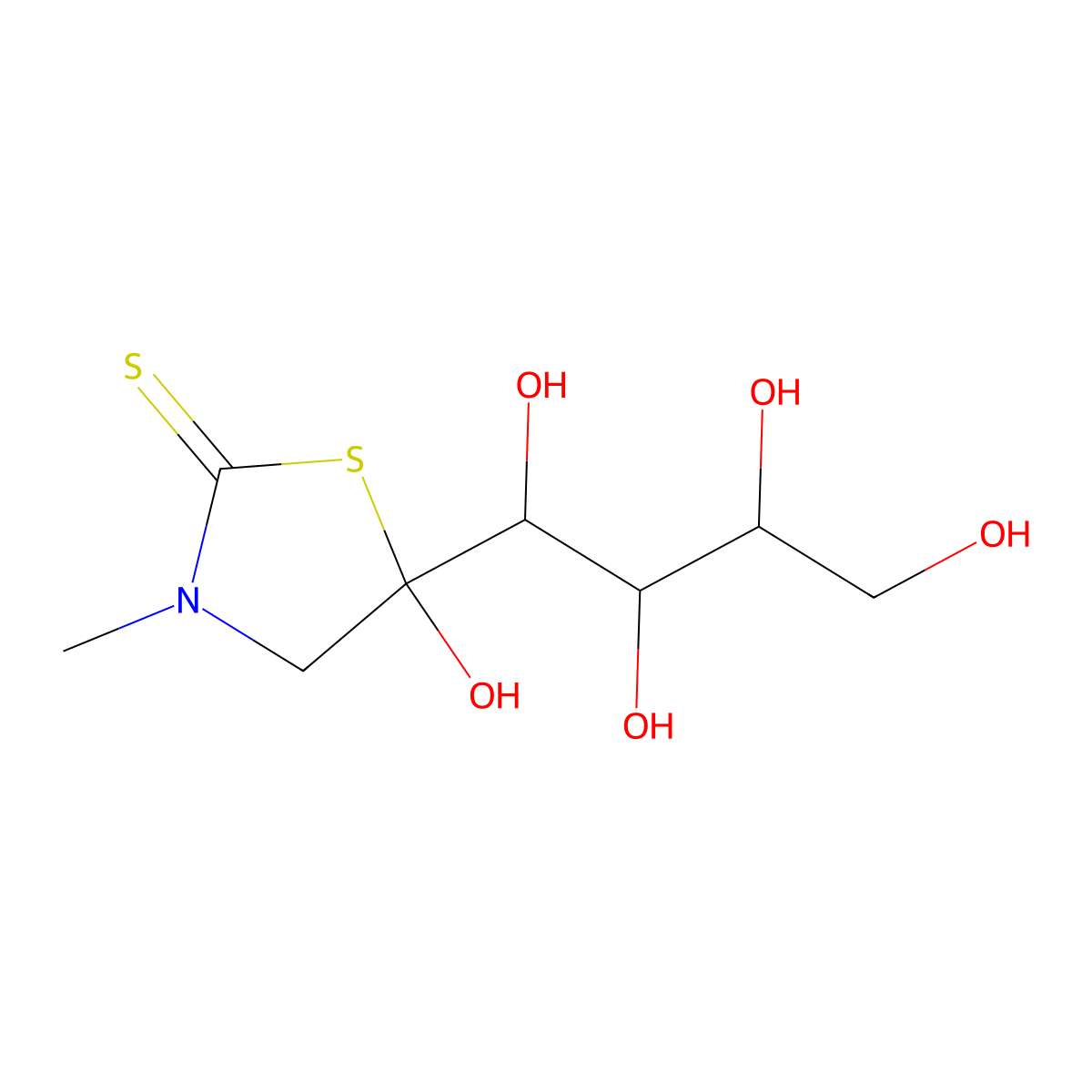 5-Hydroxy-3-methyl-5-(1,2,3,4-tetrahydroxybutyl)thiazolidine-2-thione molecular structure, CAS 10225-81-7