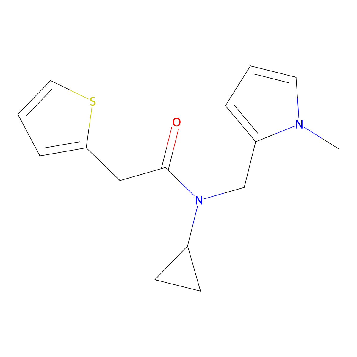 N-cyclopropyl-N-[(1-methylpyrrol-2-yl)methyl]-2-thiophen-2-ylacetamide molecular structure, CAS 1022507-66-9
