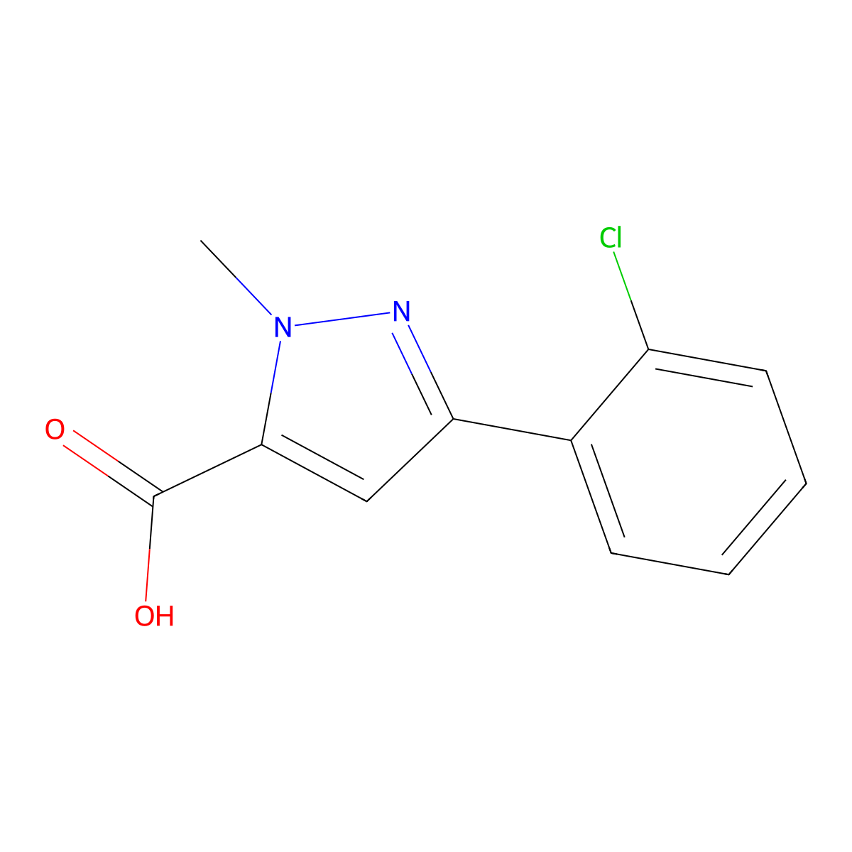 3-(2-chlorophenyl)-1-methyl-1H-pyrazole-5-carboxylic acid molecular structure, CAS 1022508-61-7