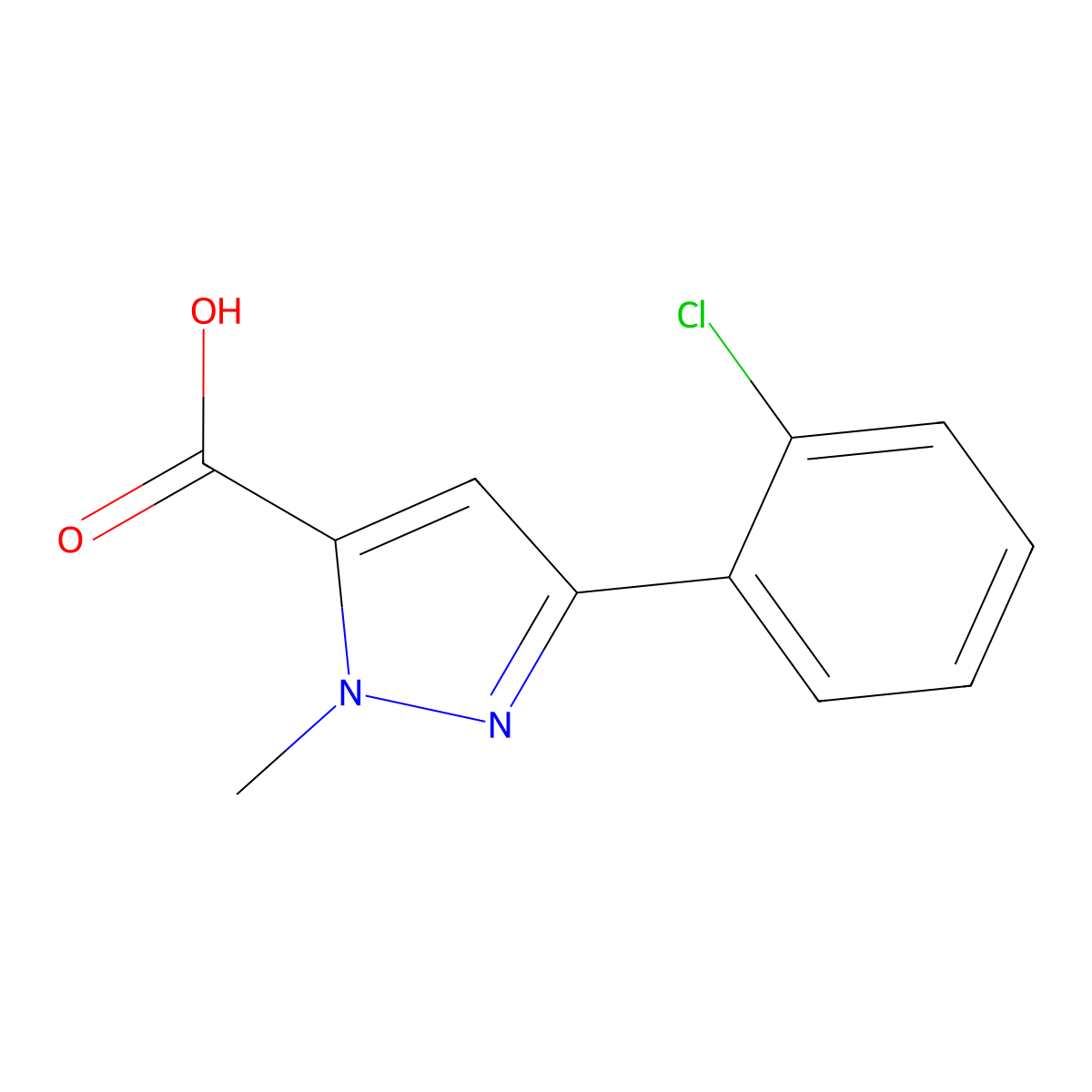 3-(2-chlorophenyl)-1-methyl-1H-pyrazole-5-carboxylic acid molecular structure, CAS 1022508-61-7