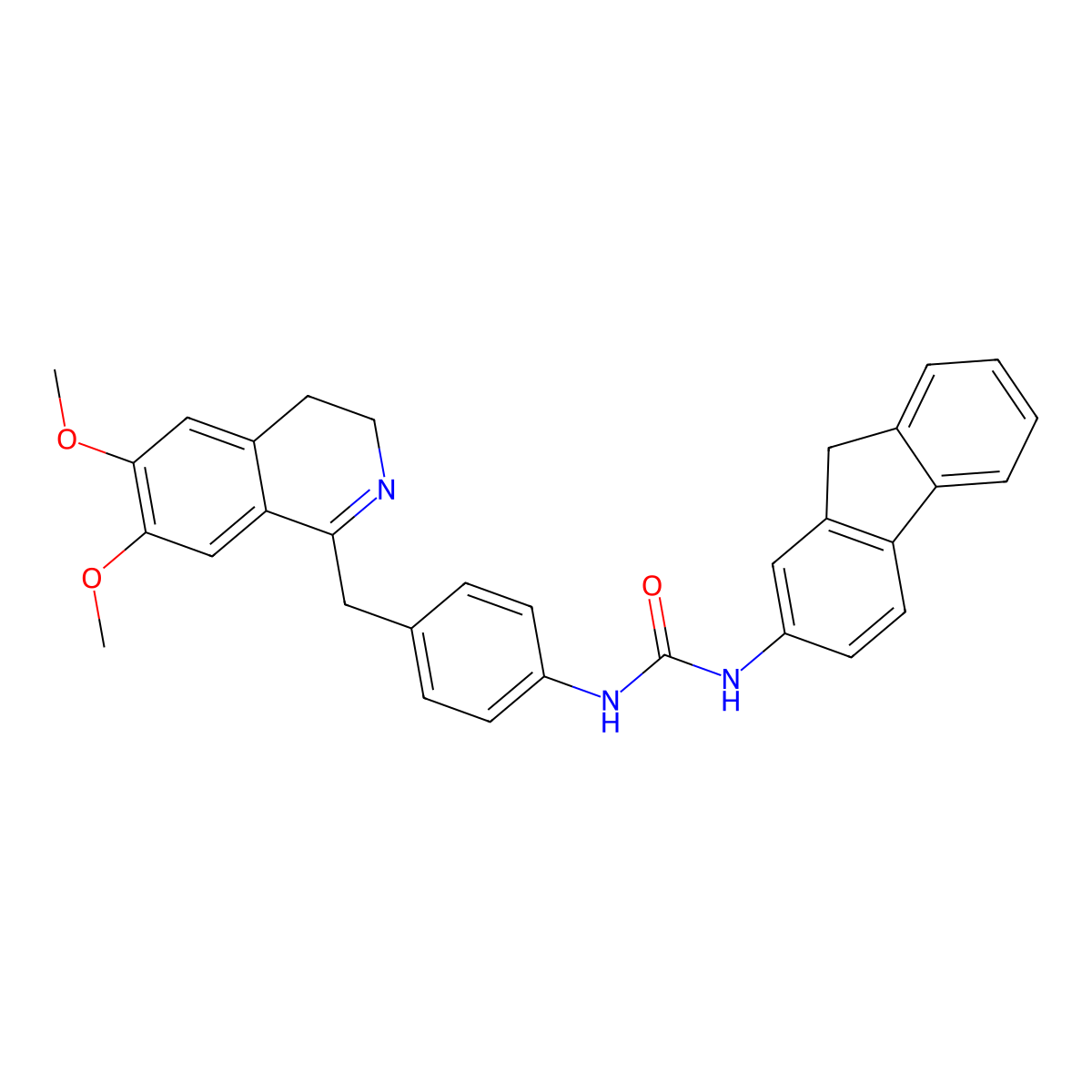 1-[4-[(6,7-dimethoxy-3,4-dihydroisoquinolin-1-yl)methyl]phenyl]-3-(9H-fluoren-2-yl)urea molecular structure, CAS 1022510-56-0