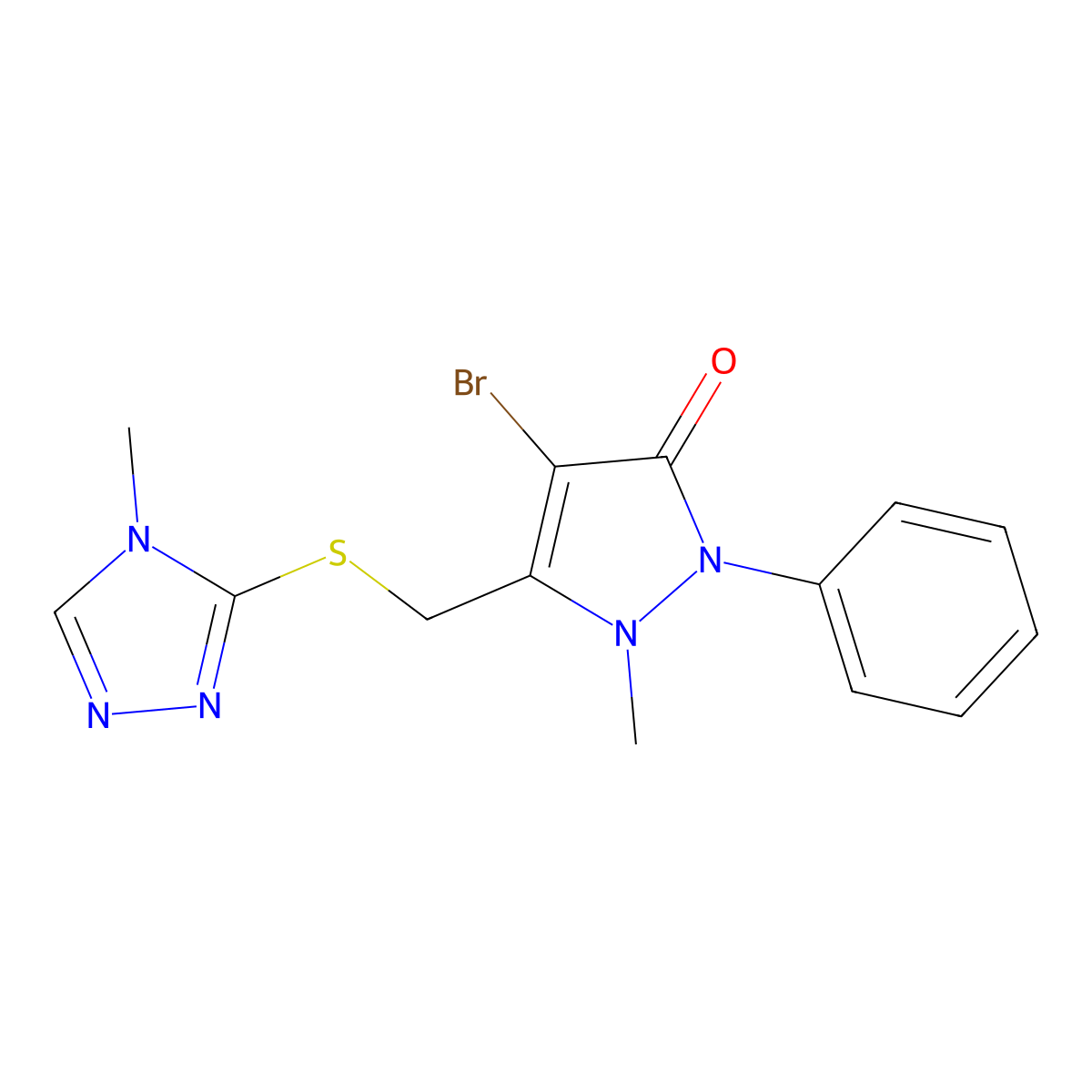 4-Bromo-1-methyl-5-[(4-methyl-1,2,4-triazol-3-yl)sulfanylmethyl]-2-phenylpyrazol-3-one molecular structure, CAS 1022526-47-1