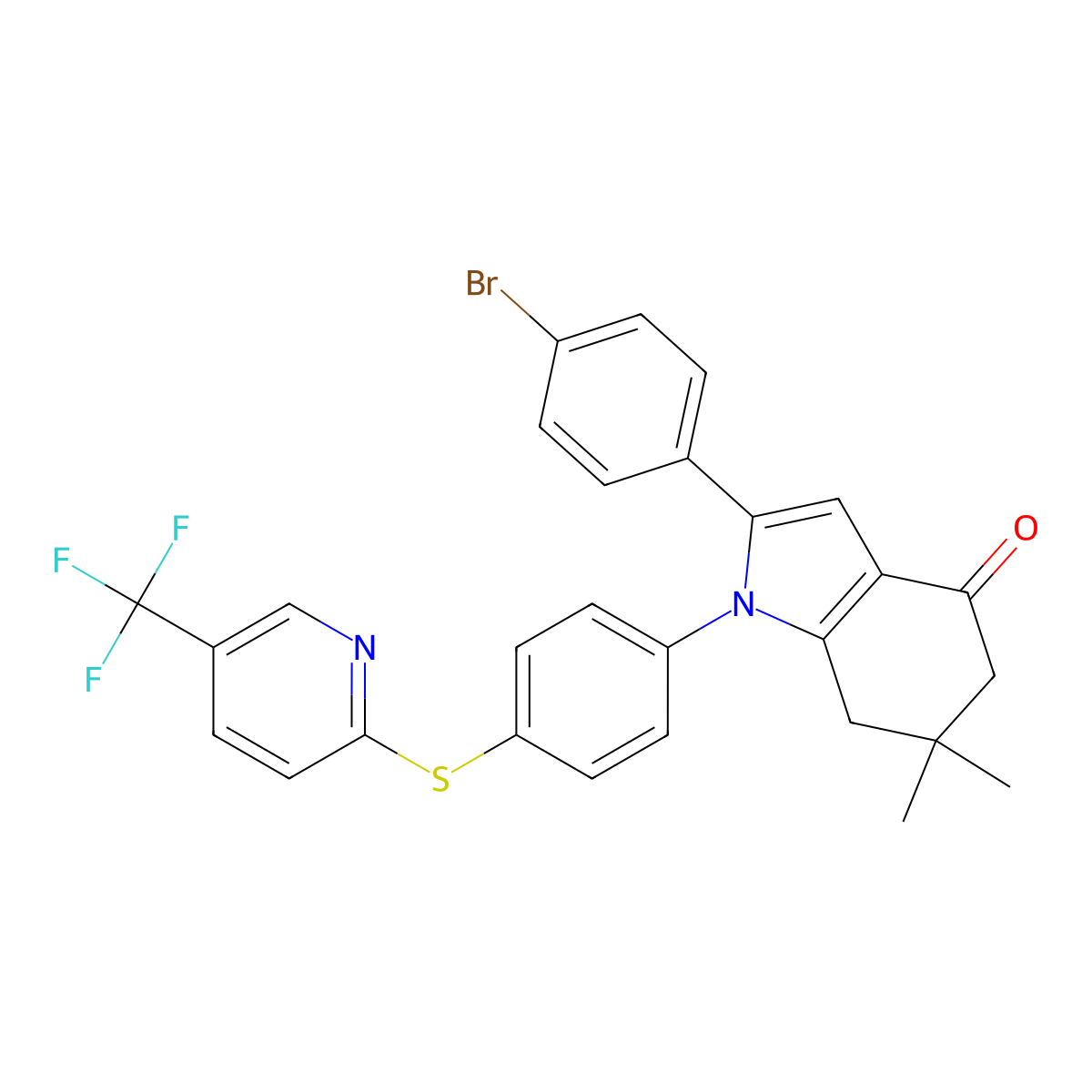 2-(4-Bromophenyl)-6,6-dimethyl-1-[4-[5-(trifluoromethyl)pyridin-2-yl]sulfanylphenyl]-5,7-dihydroindol-4-one molecular structure, CAS 1022542-72-8
