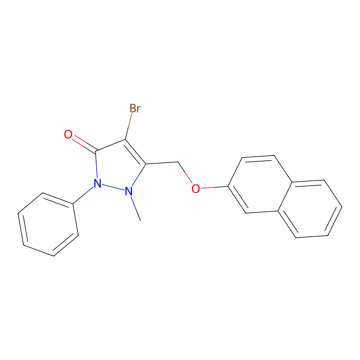 4-Bromo-2-methyl-3-(2-naphthyloxymethyl)-1-phenyl-3-pyrazolin-5-one molecular structure, CAS 1022545-28-3