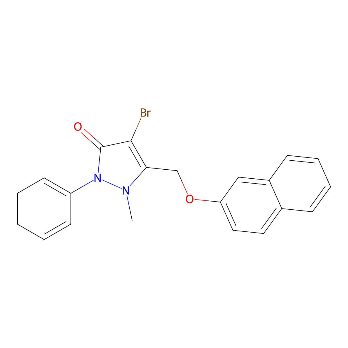 4-Bromo-2-methyl-3-(2-naphthyloxymethyl)-1-phenyl-3-pyrazolin-5-one molecular structure, CAS 1022545-28-3