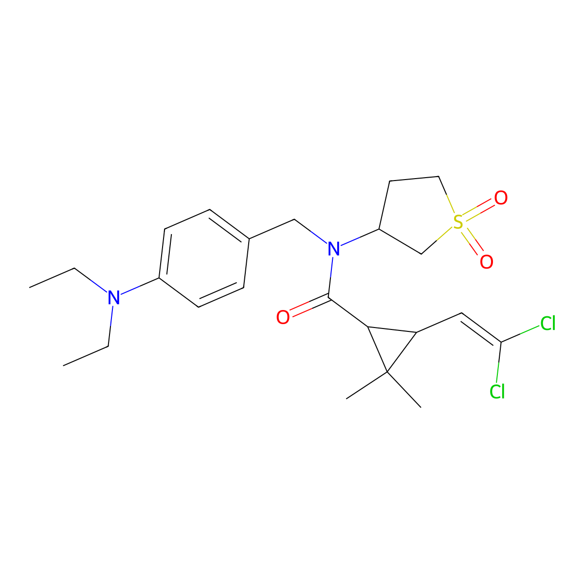 3-(2,2-dichloroethenyl)-N-[4-(diethylamino)benzyl]-N-(1,1-dioxidotetrahydrothiophen-3-yl)-2,2-dimethylcyclopropanecarboxamide molecular structure, CAS 1022548-30-6