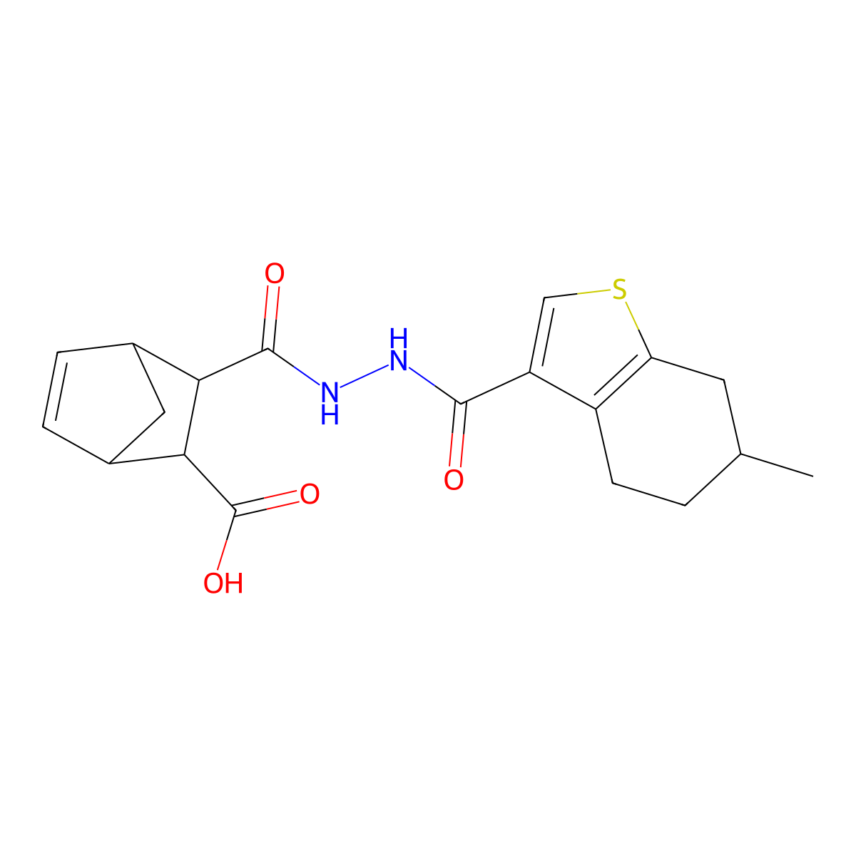 3-({2-[(6-Methyl-4,5,6,7-tetrahydro-1-benzothiophen-3-yl)carbonyl]hydrazinyl}carbonyl)bicyclo[2.2.1]hept-5-ene-2-carboxylic acid molecular structure, CAS 1022554-56-8