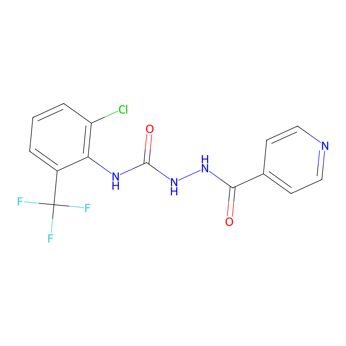 1-[2-Chloro-6-(trifluoromethyl)phenyl]-3-(pyridine-4-carbonylamino)urea molecular structure, CAS 1022565-22-5