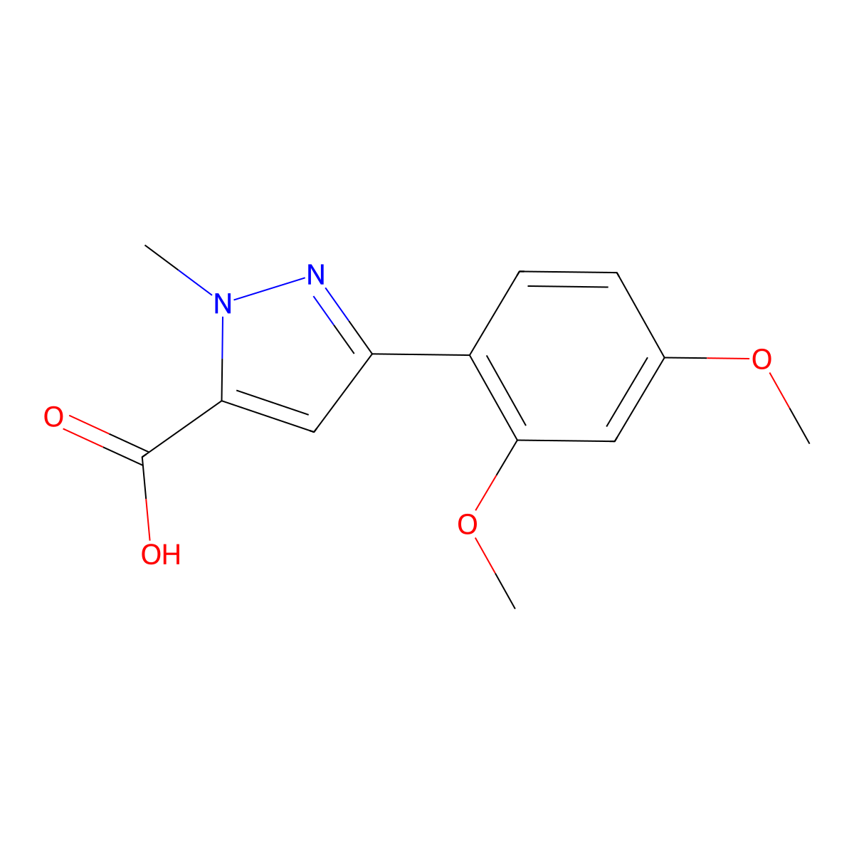 3-(2,4-dimethoxyphenyl)-1-methyl-1H-pyrazole-5-carboxylic acid molecular structure, CAS 1022575-08-1