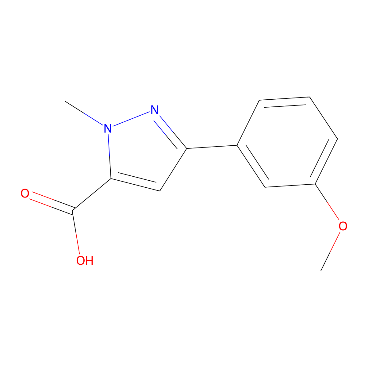 3-(3-methoxyphenyl)-1-methyl-1H-pyrazole-5-carboxylic acid molecular structure, CAS 1022575-47-8
