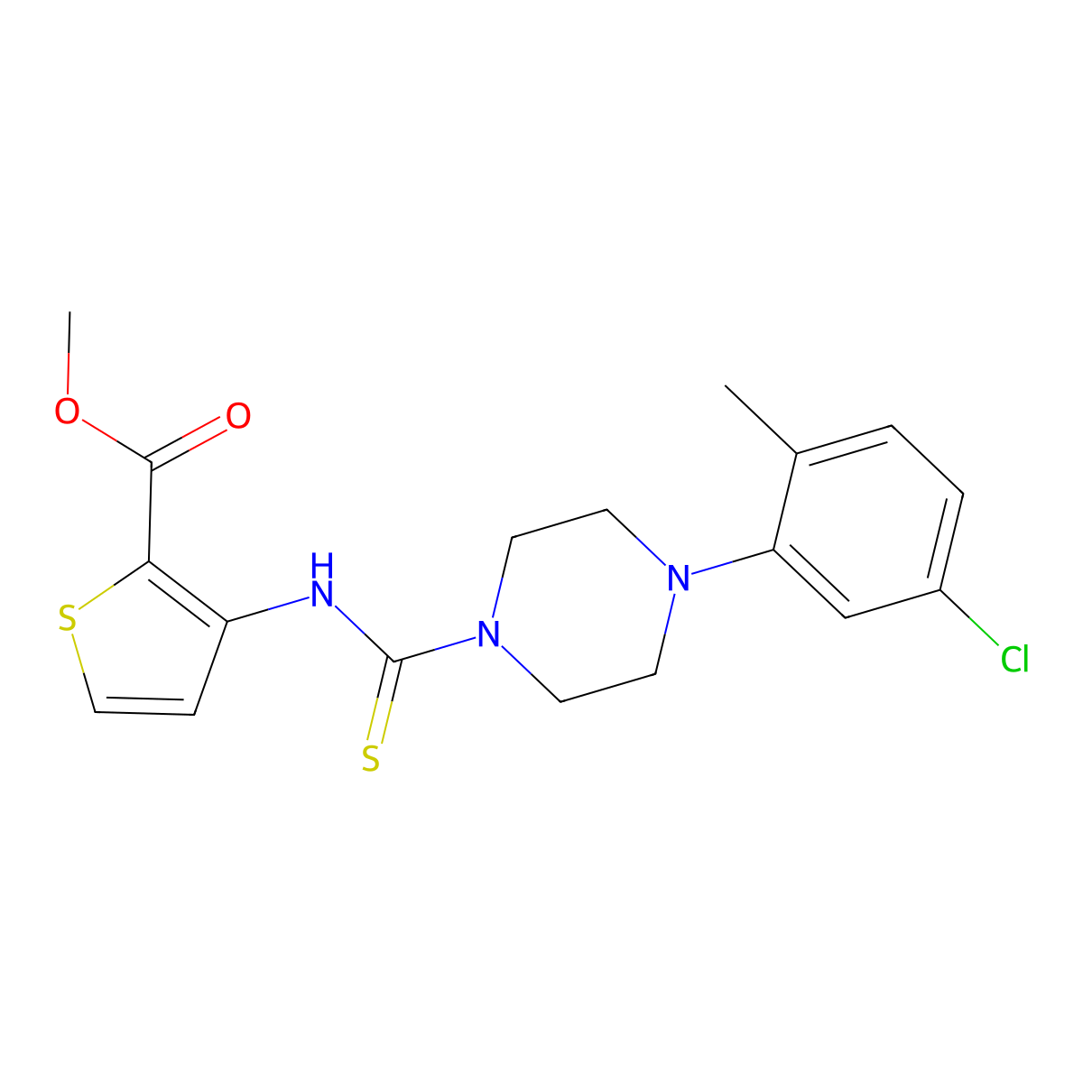Methyl 3-(((4-(5-chloro-2-methylphenyl)piperazinyl)thioxomethyl)amino)thiophene-2-carboxylate molecular structure, CAS 1022580-19-3