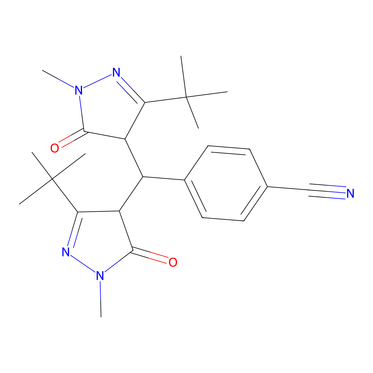 4-[bis(3-tert-butyl-1-methyl-5-oxo-4H-pyrazol-4-yl)methyl]benzonitrile molecular structure, CAS 1022584-84-4
