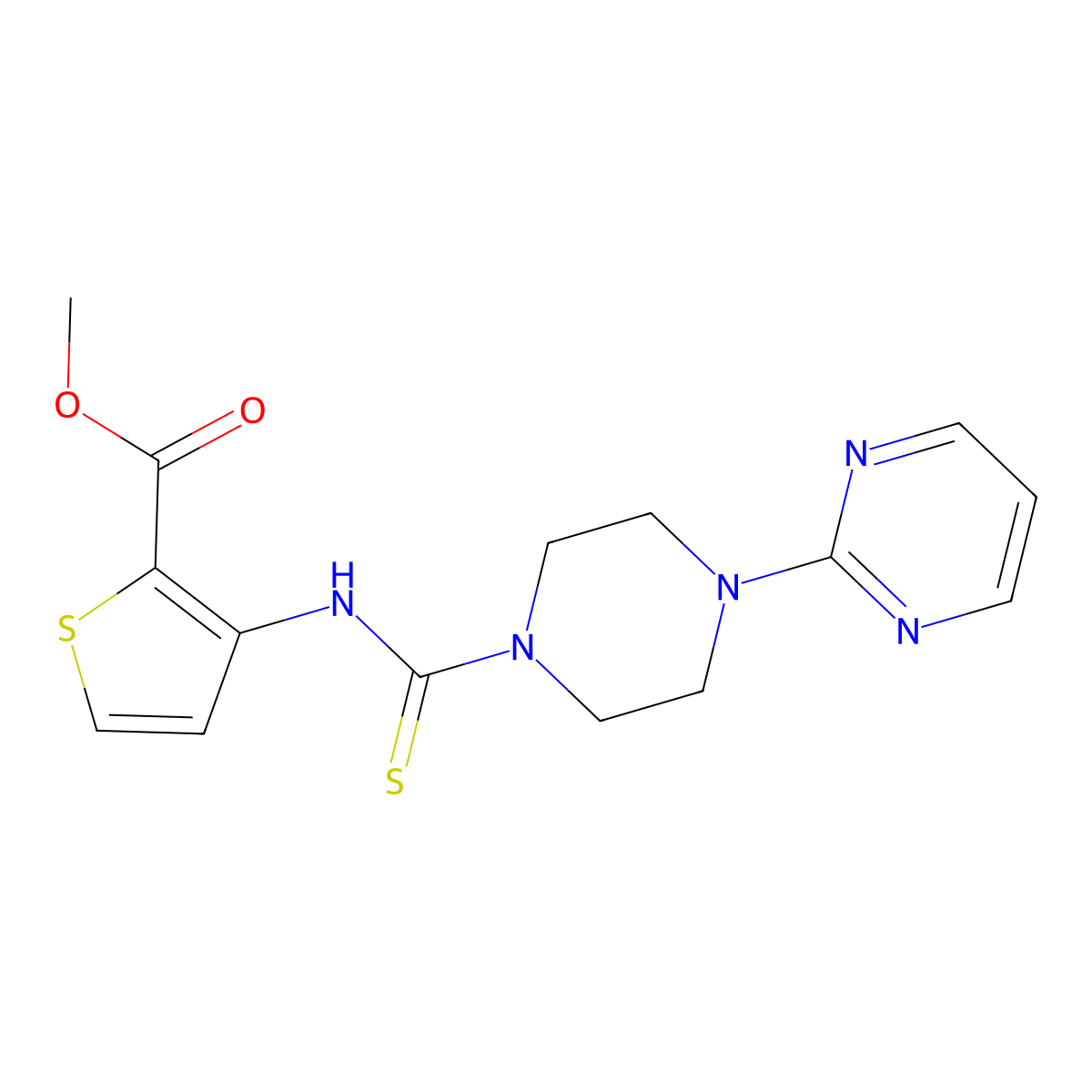 Methyl 3-[(4-pyrimidin-2-ylpiperazine-1-carbothioyl)amino]thiophene-2-carboxylate molecular structure, CAS 1022587-39-8