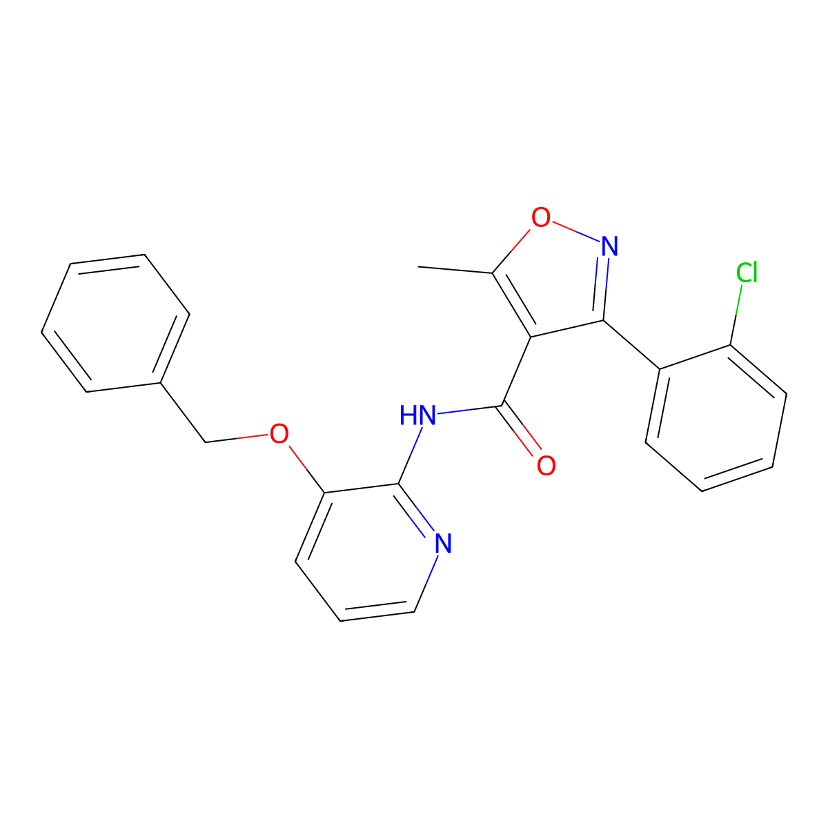 3-(2-chlorophenyl)-5-methyl-N-(3-phenylmethoxypyridin-2-yl)-1,2-oxazole-4-carboxamide molecular structure, CAS 1022601-39-3