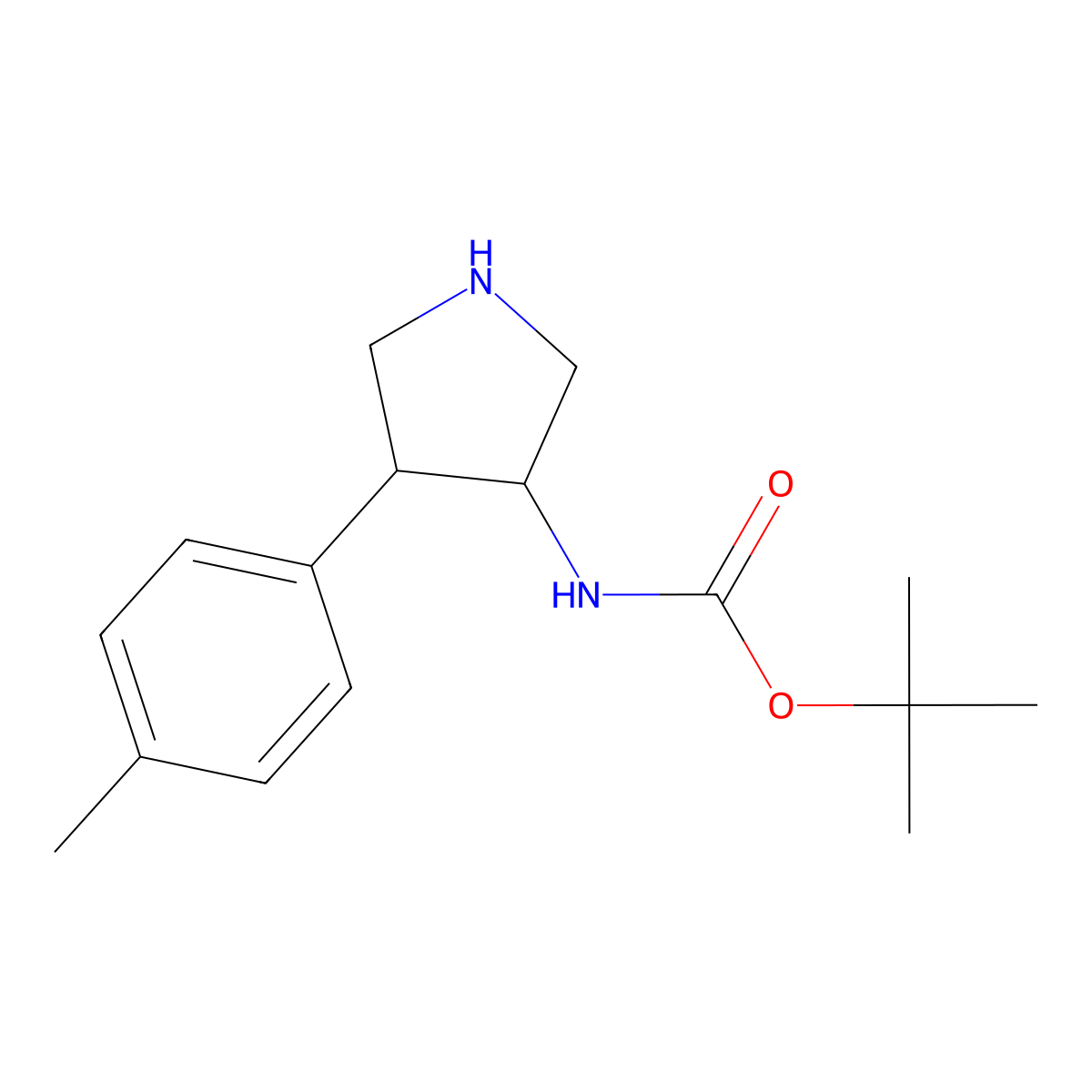 Tert-butyl 4-p-tolylpyrrolidin-3-ylcarbamate molecular structure, CAS 1022605-11-3