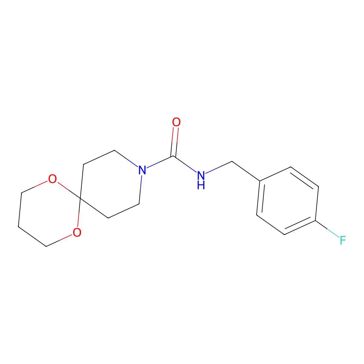 N-(4-fluorobenzyl)-1,5-dioxa-9-azaspiro[5.5]undecane-9-carboxamide molecular structure, CAS 1022620-64-9