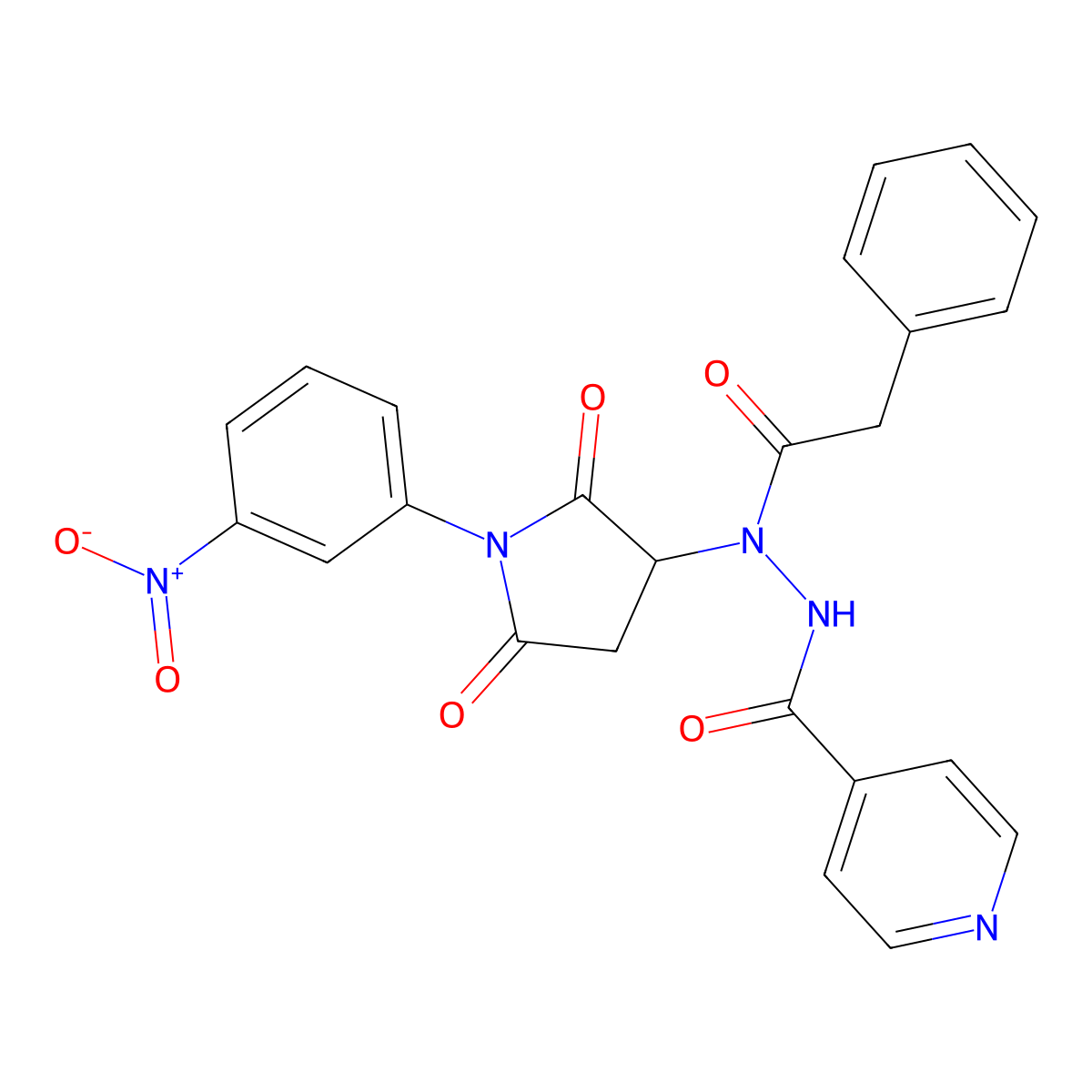 N'-[1-(3-nitrophenyl)-2,5-dioxopyrrolidin-3-yl]-N'-(phenylacetyl)pyridine-4-carbohydrazide molecular structure, CAS 1022631-34-0