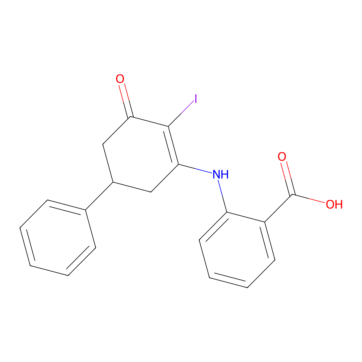 2-((2-Iodo-3-oxo-5-phenylcyclohex-1-enyl)amino)benzoic acid molecular structure, CAS 1022633-93-7