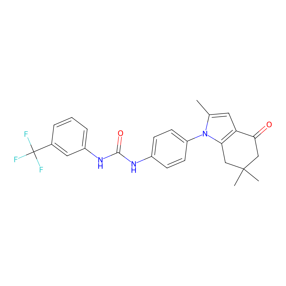 1-[3-(Trifluoromethyl)phenyl]-3-[4-(2,6,6-trimethyl-4-oxo-5,7-dihydroindol-1-yl)phenyl]urea molecular structure, CAS 1022634-82-7