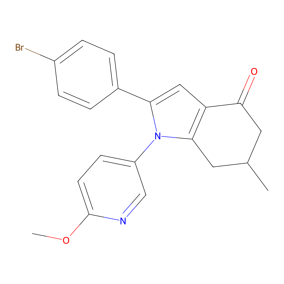 2-(4-bromophenyl)-1-(6-methoxypyridin-3-yl)-6-methyl-6,7-dihydro-5H-indol-4-one molecular structure, CAS 1022648-64-1