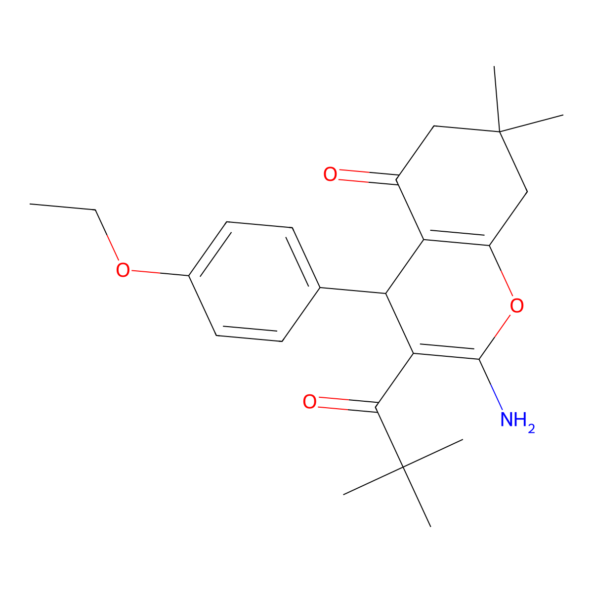 2-Amino-3-(2,2-dimethylpropanoyl)-4-(4-ethoxyphenyl)-7,7-dimethyl-4,6,7,8-tetrahydro2H-chromen-5-one molecular structure, CAS 1022656-02-5