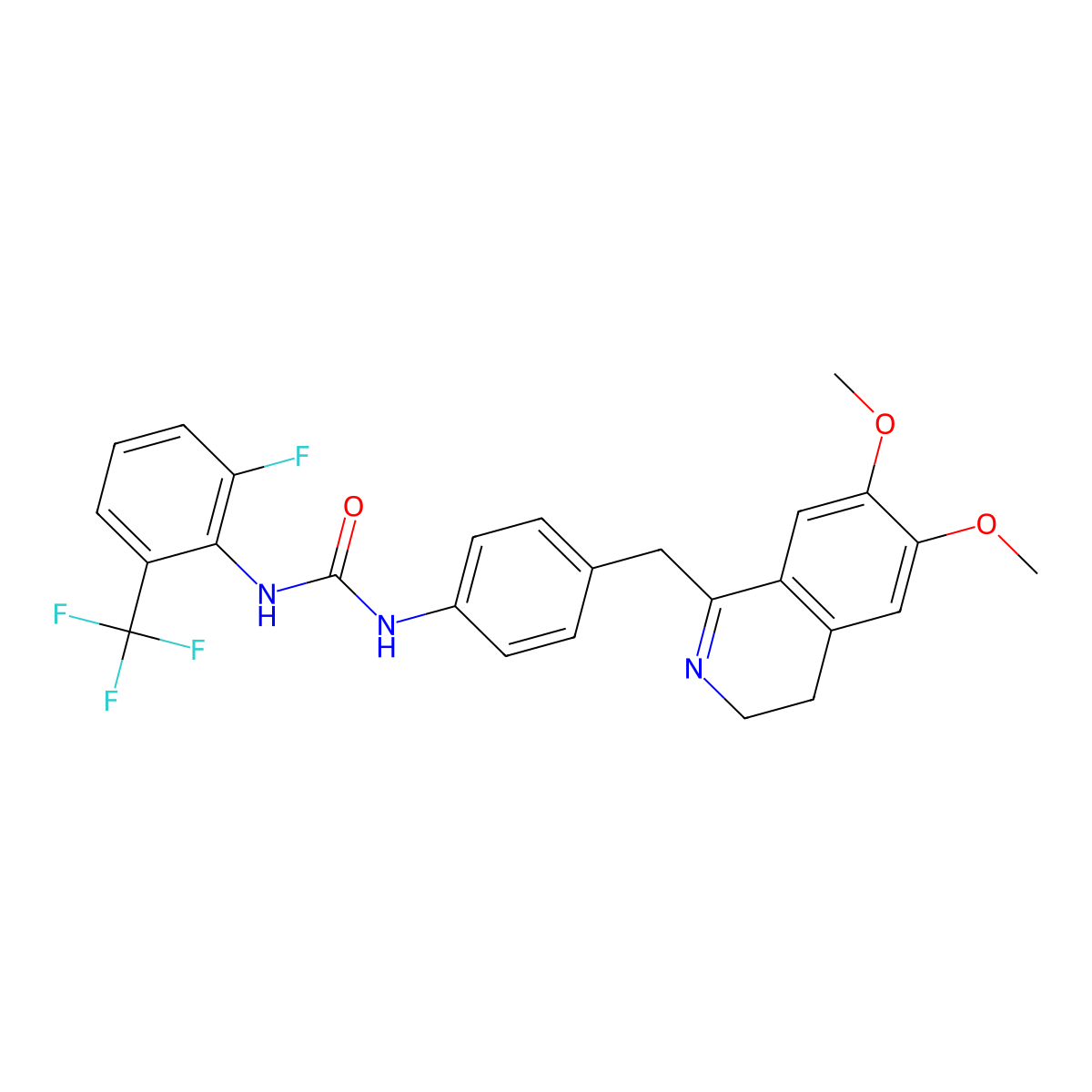 1-[4-[(6,7-Dimethoxy-3,4-dihydroisoquinolin-1-yl)methyl]phenyl]-3-[2-fluoro-6-(trifluoromethyl)phenyl]urea molecular structure, CAS 1022665-55-9