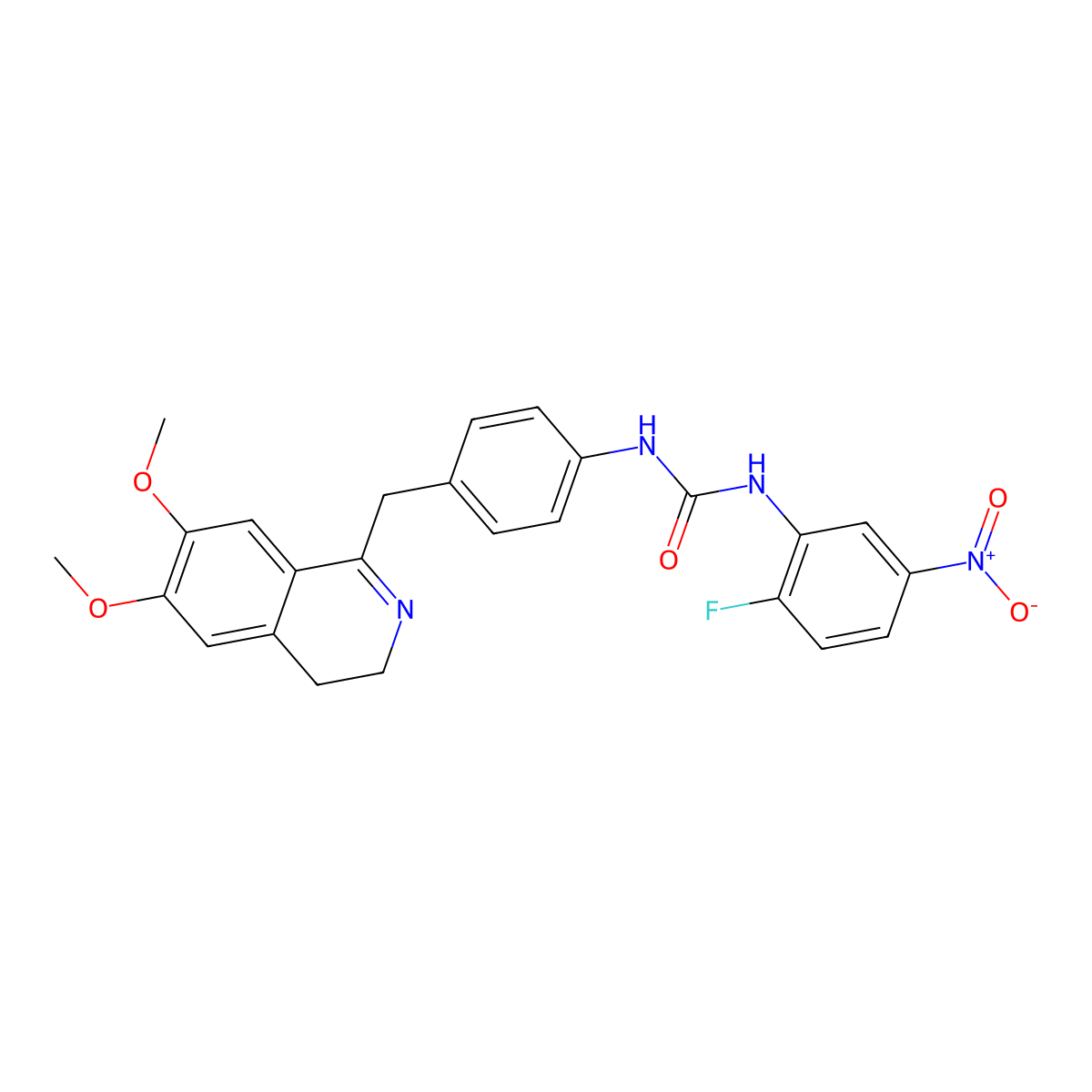 1-[4-[(6,7-Dimethoxy-3,4-dihydroisoquinolin-1-yl)methyl]phenyl]-3-(2-fluoro-5-nitrophenyl)urea molecular structure, CAS 1022665-81-1